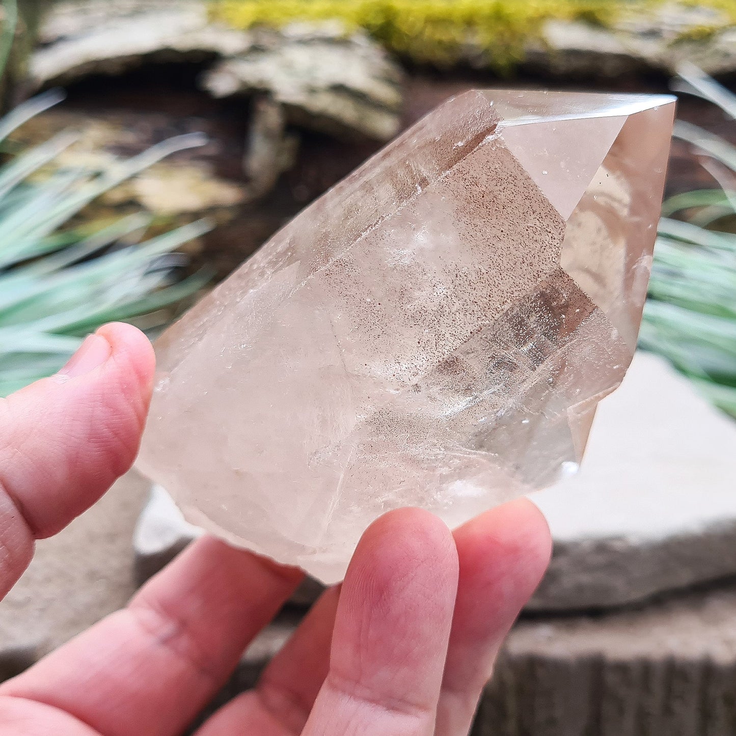 Natural Smoky Quartz Crystal Point From Brazil. This is a fabulous lighter coloured smoky quartz point, and I can see a couple of rainbows within it