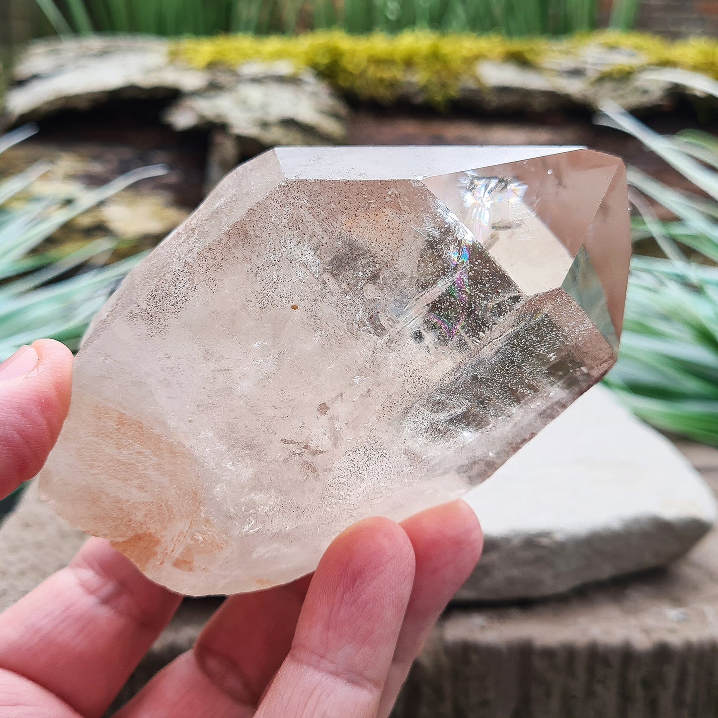 Natural Smoky Quartz Crystal Point From Brazil. This is a fabulous lighter coloured smoky quartz point, and I can see a couple of rainbows within it