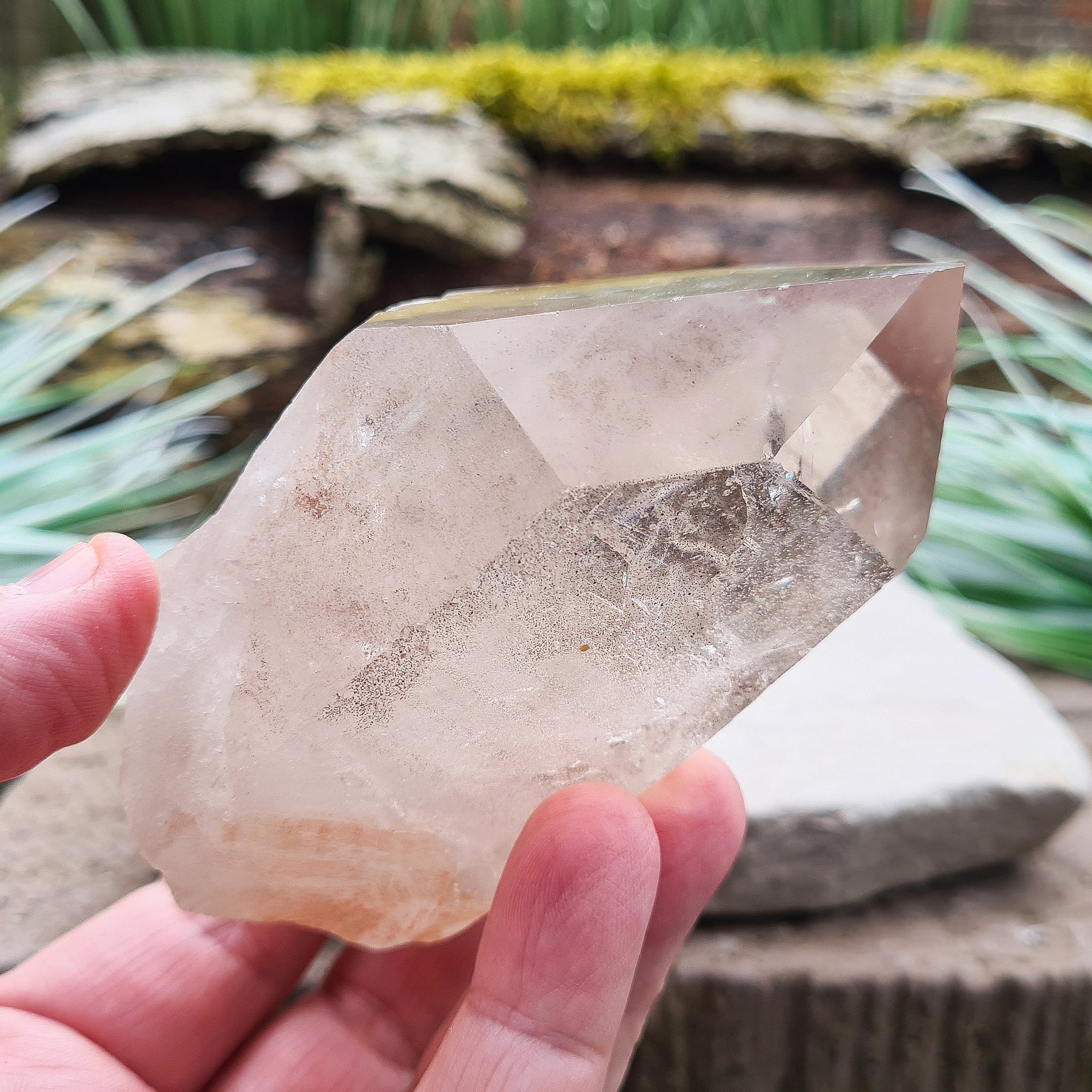 Natural Smoky Quartz Crystal Point From Brazil. This is a fabulous lighter coloured smoky quartz point, and I can see a couple of rainbows within it
