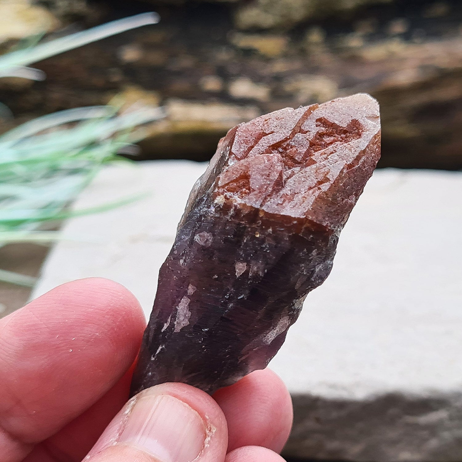 Red Hematite Topped Amethyst or Red Capped Amethyst Crystal. Auralite Amethyst mine in Ontario, Canada. Also called Auralite.