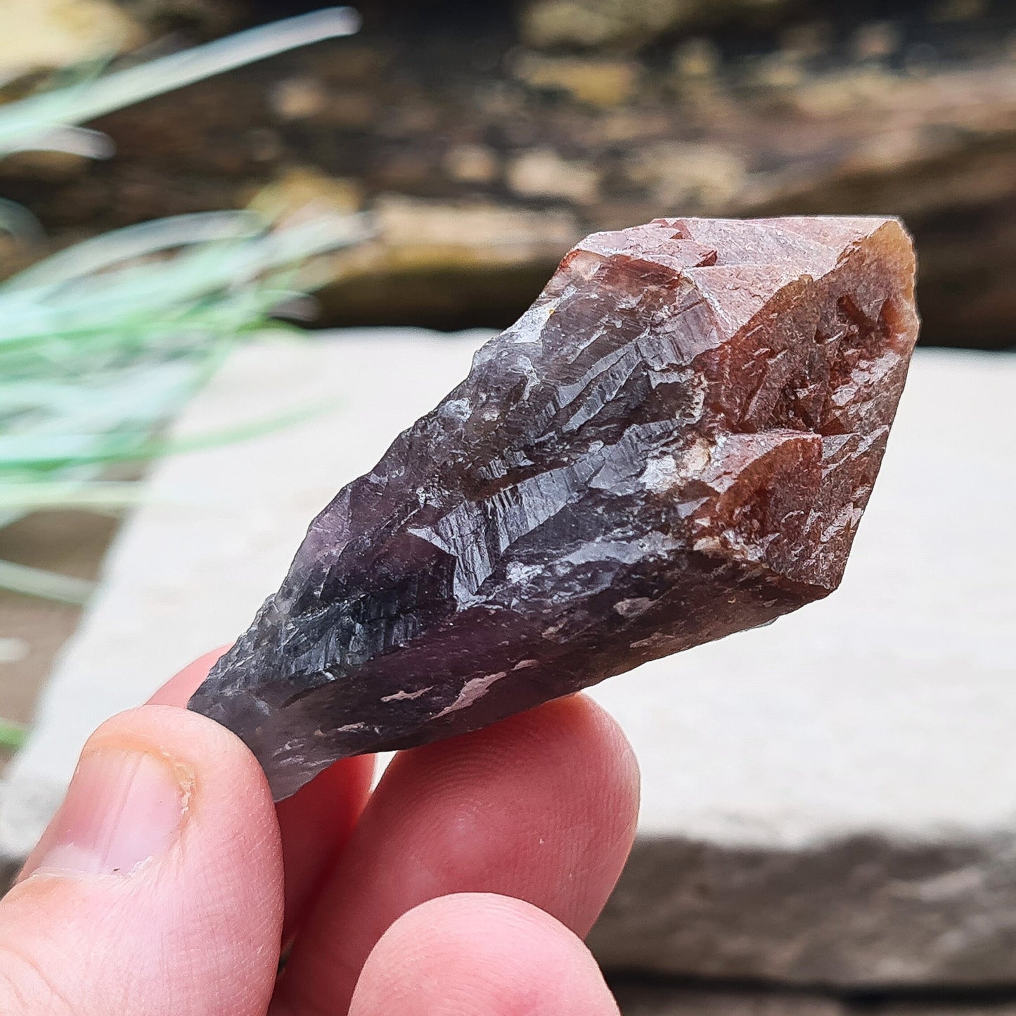 Red Hematite Topped Amethyst or Red Capped Amethyst Crystal. Auralite Amethyst mine in Ontario, Canada. Also called Auralite.