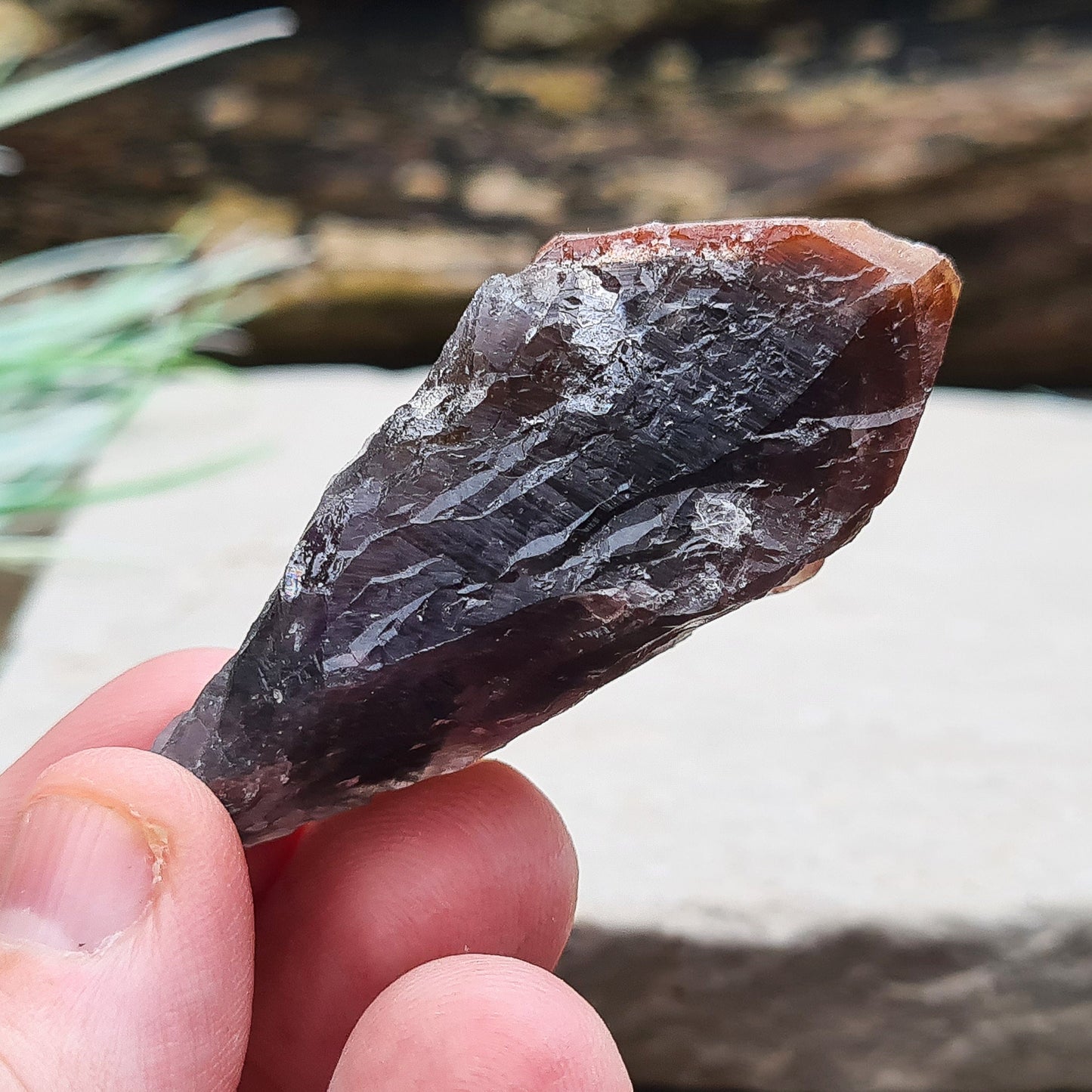 Red Hematite Topped Amethyst or Red Capped Amethyst Crystal. Auralite Amethyst mine in Ontario, Canada. Also called Auralite.