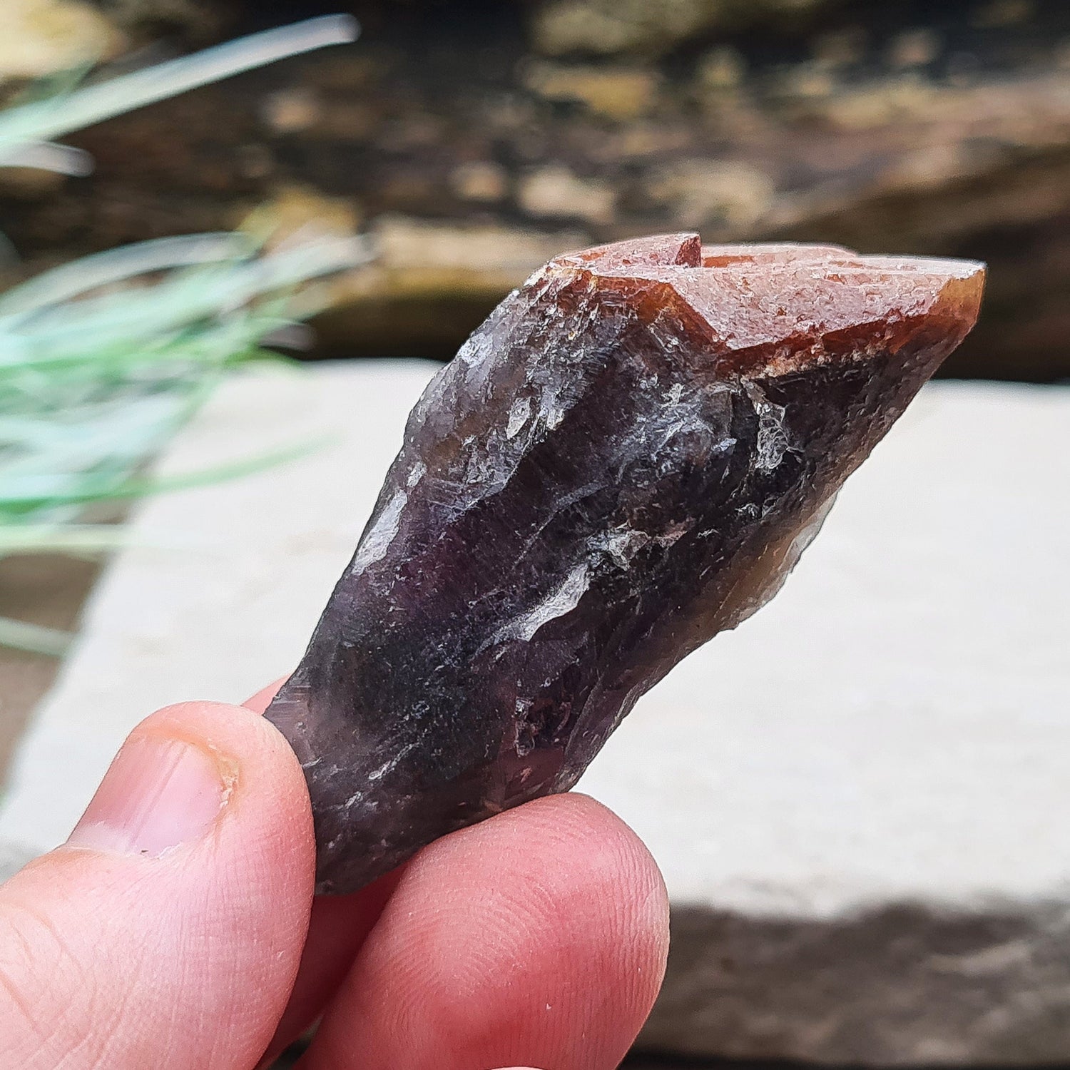 Red Hematite Topped Amethyst or Red Capped Amethyst Crystal. Auralite Amethyst mine in Ontario, Canada. Also called Auralite.