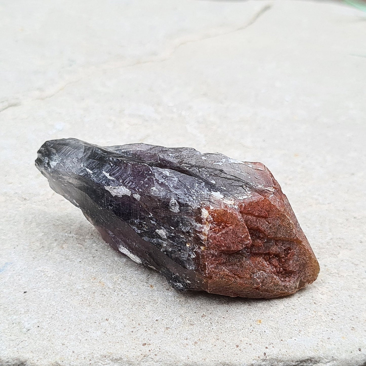 Red Hematite Topped Amethyst or Red Capped Amethyst Crystal. Auralite Amethyst mine in Ontario, Canada. Also called Auralite.