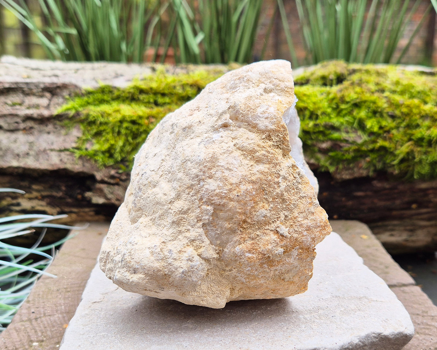 White Quartz Crystal Geode Pair, from Morocco. Lovely sparkling white quartz crystal formations in both sections of the geode. Each one can sit on a flat surface on its own.