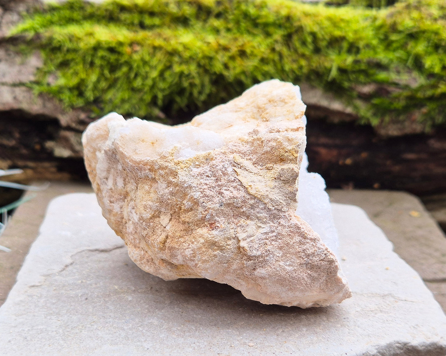 White Quartz Crystal Geode Pair, from Morocco. Lovely sparkling white quartz crystal formations in both sections of the geode. I will include a clear acrylic stand for one of the section to sit on.