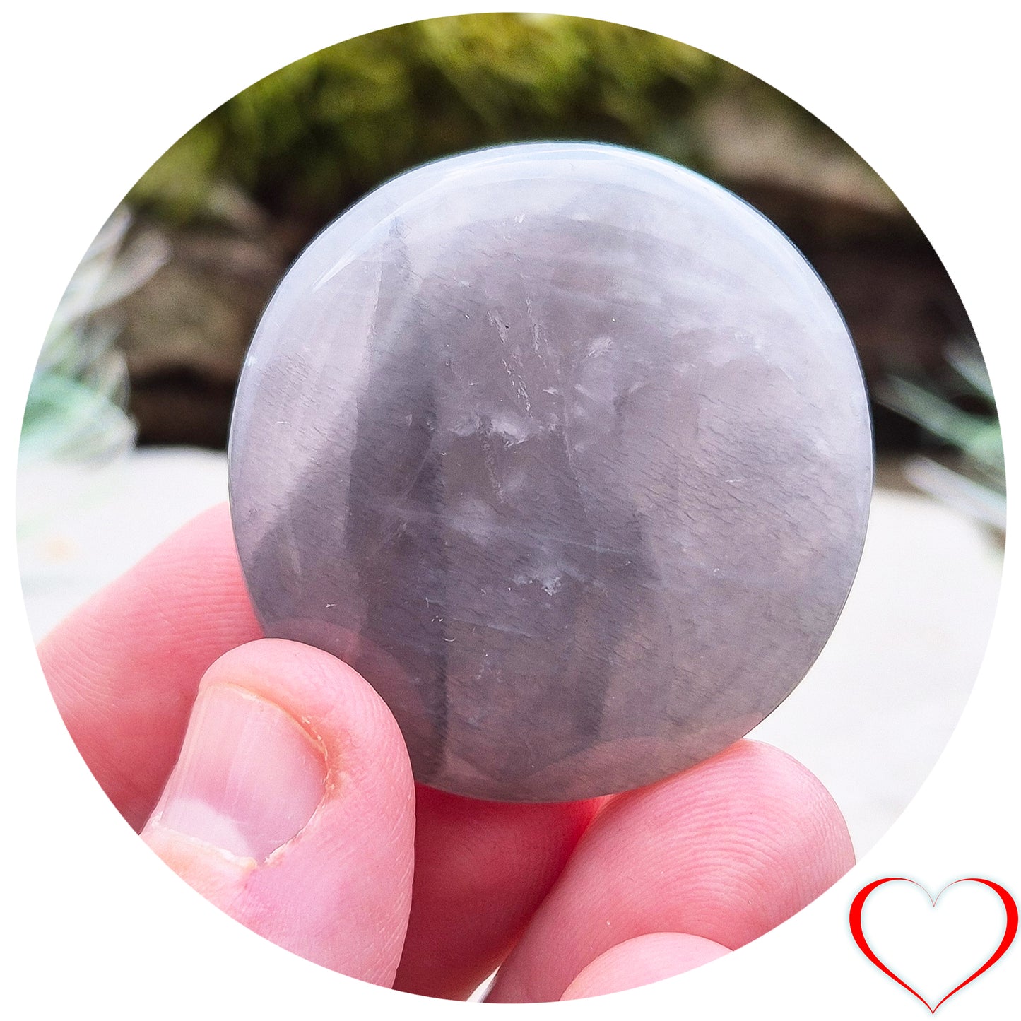 Lunar Quartz Crystal or Lunar Rose Quartz Crystal Palm Stone is from one source in Namibia. Luna Quartz (or Lunar Rose Quartz)is a unique combination of Rose Quartz and Graphite