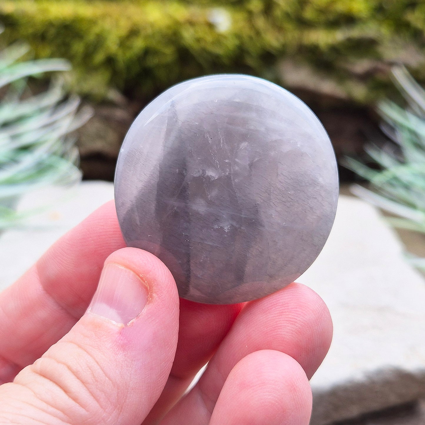 Lunar Quartz Crystal or Lunar Rose Quartz Crystal Palm Stone is from one source in Namibia. Luna Quartz (or Lunar Rose Quartz)is a unique combination of Rose Quartz and Graphite