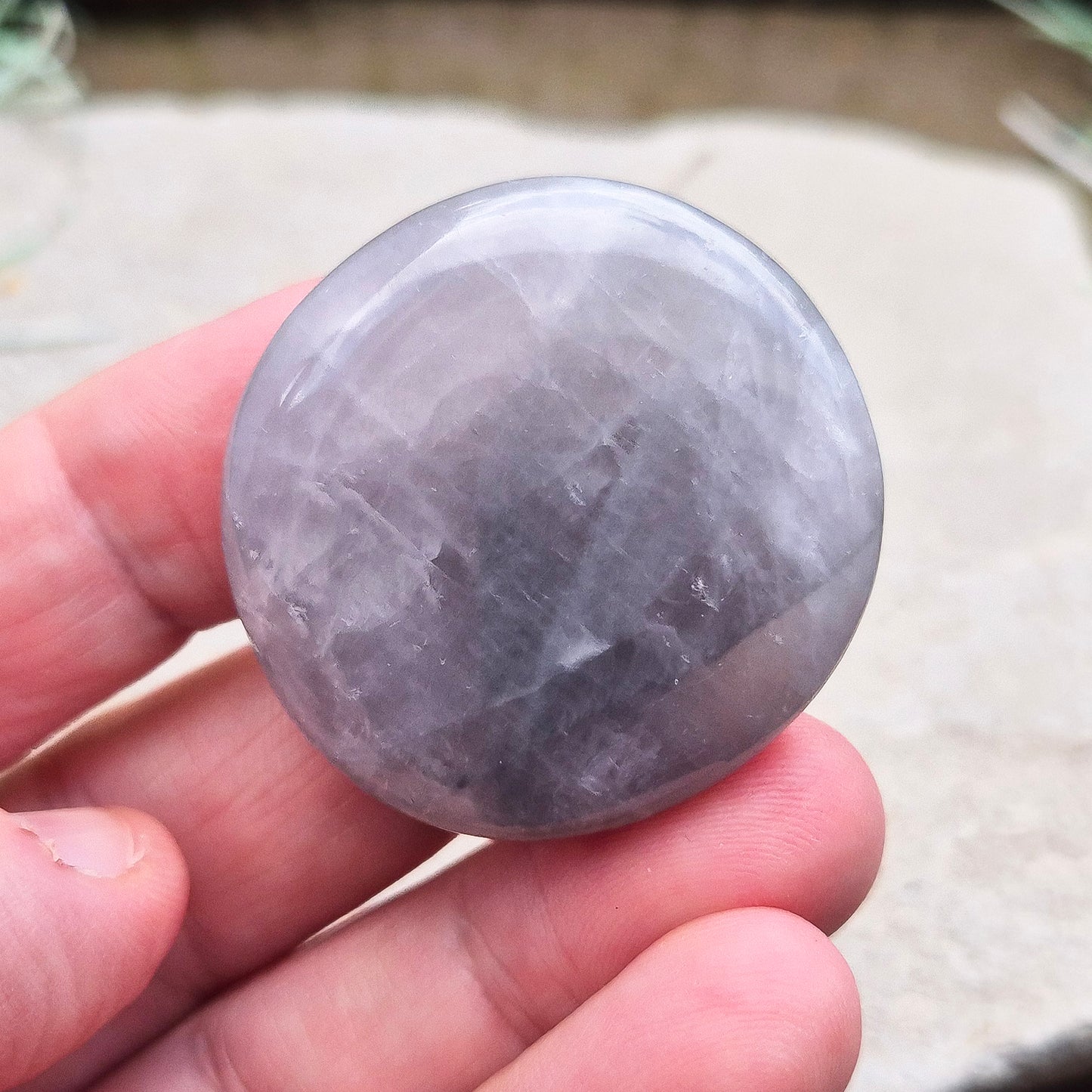 Lunar Quartz Crystal or Lunar Rose Quartz Crystal Palm Stone is from one source in Namibia. Luna Quartz (or Lunar Rose Quartz)is a unique combination of Rose Quartz and Graphite