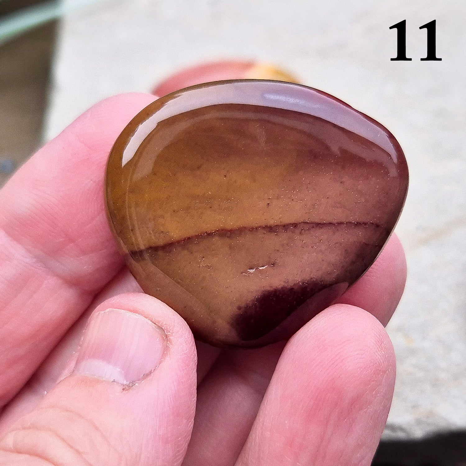 Mookaite Crystal Palm Stone. From Mooka Creek Region, Western Australia. Lovely variety of colours available in these palm stones, just choose the one you like.