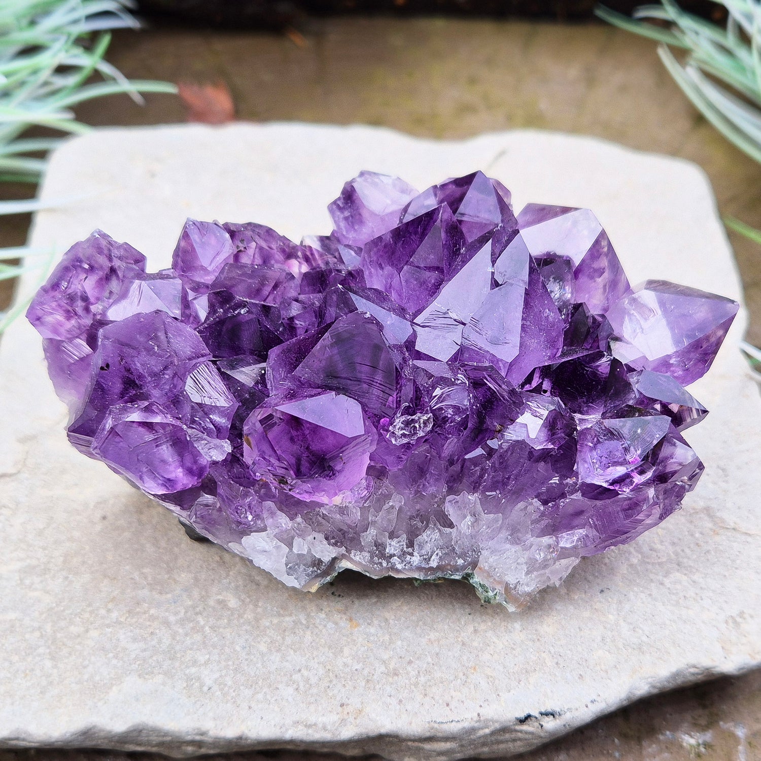 Amethyst Crystal Cluster or Amethyst Crystal Druze from Brazil. A grade. The amethyst points on this cluster are a lovely deep purple colour.