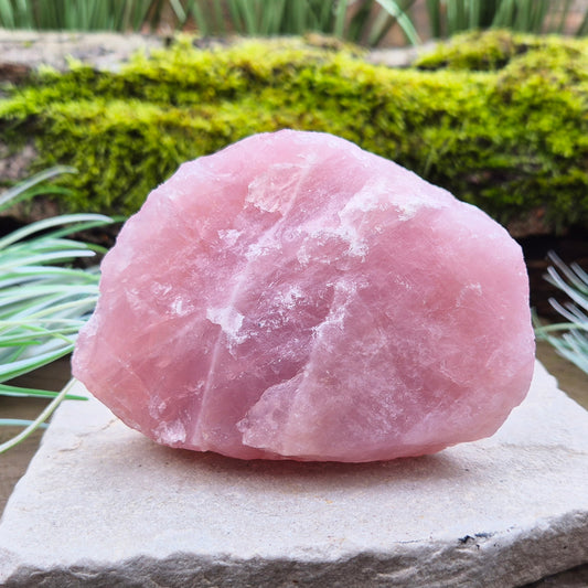 Rose Quartz Crystal, Natural, from Namibia, Africa. Lovely pink colouring, and a couple of stripes, will self stand on an even surface.