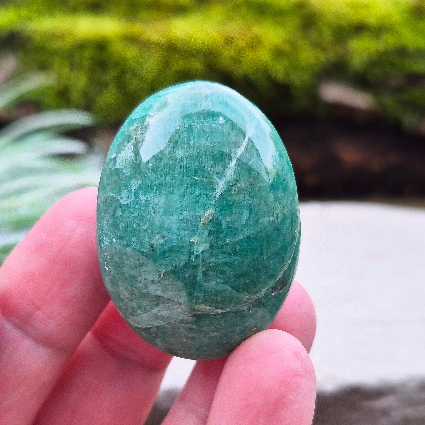 Amazonite Palm Stone or Galet. Really lovely deep green/blue colour. From Mozambique. Lovely quality.