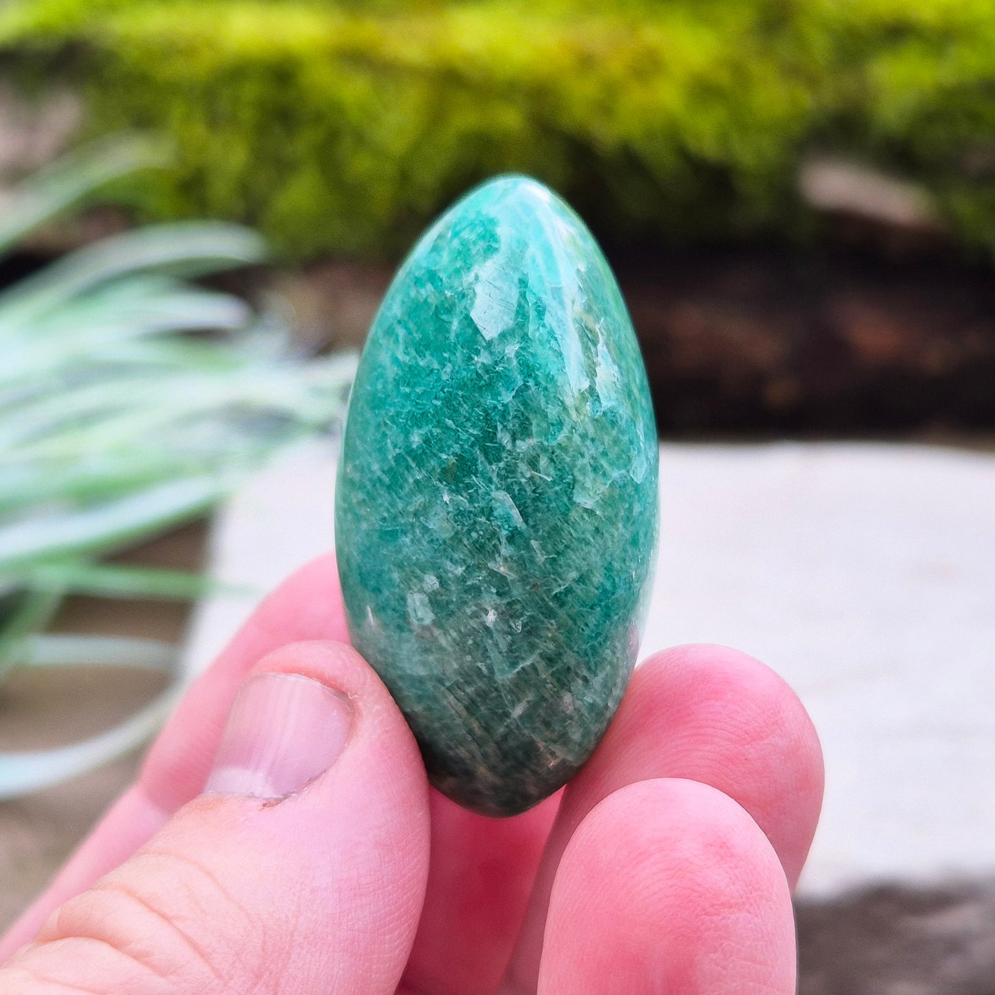 Amazonite Palm Stone or Galet. Really lovely deep green/blue colour. From Mozambique. Lovely quality.