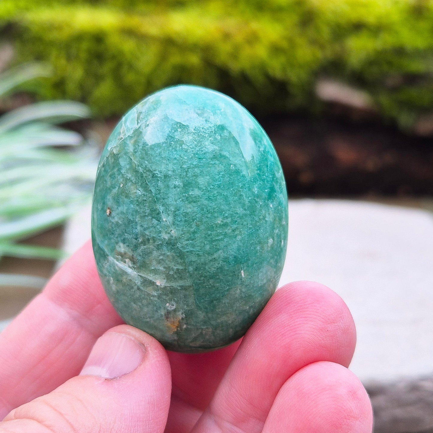 Amazonite Palm Stone or Galet. Really lovely deep green/blue colour. From Mozambique. Lovely quality.