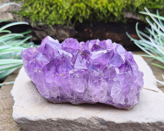 Amethyst Crystal Cluster or Amethyst Crystal Druze from Brazil. A grade. The amethyst points on this cluster are a lovely dark purple colour.