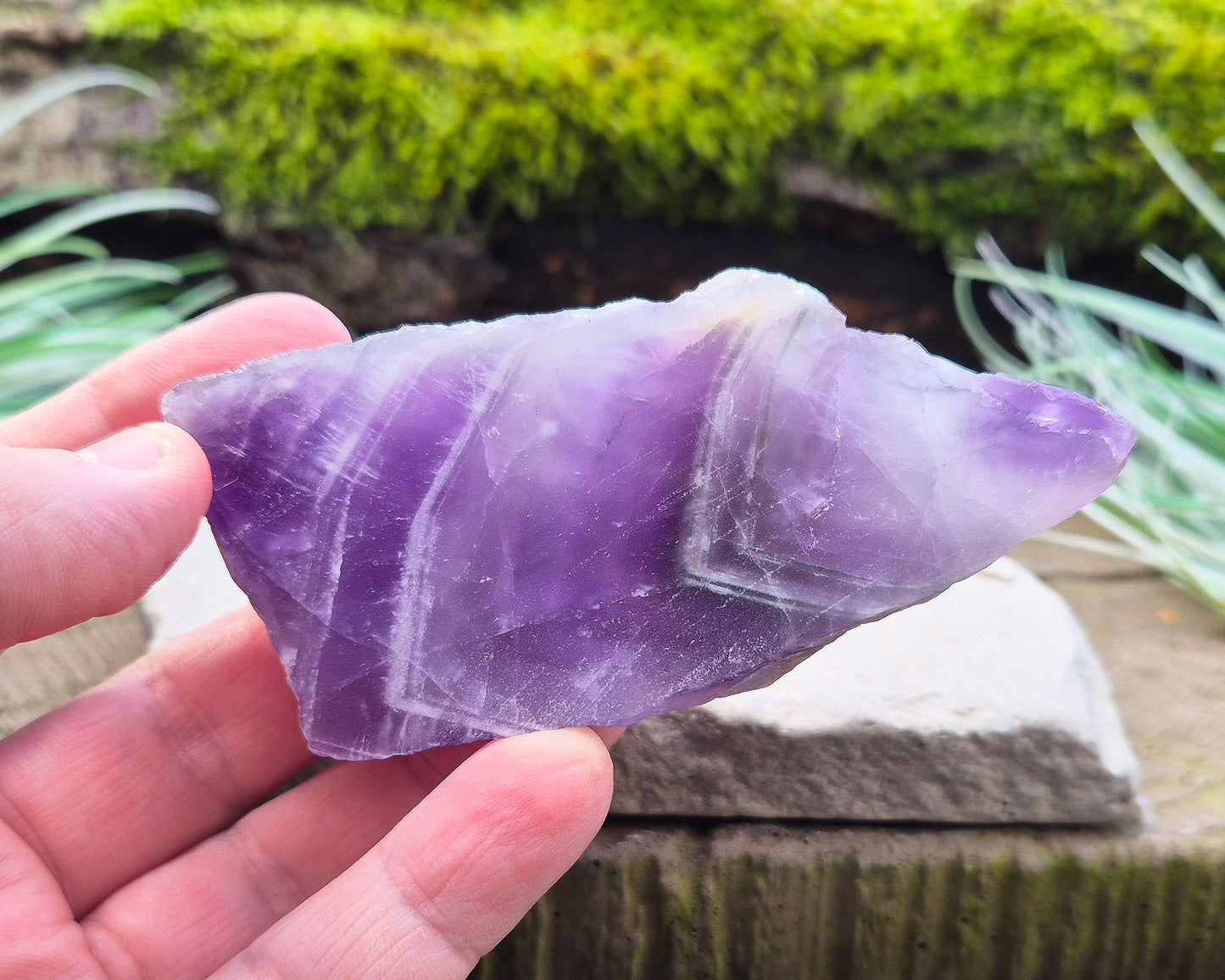 Chevron Amethyst Crystal Platform. I love how this crystal shows the natural beauty of purple Amethyst and white Quartz in a banded pattern. 