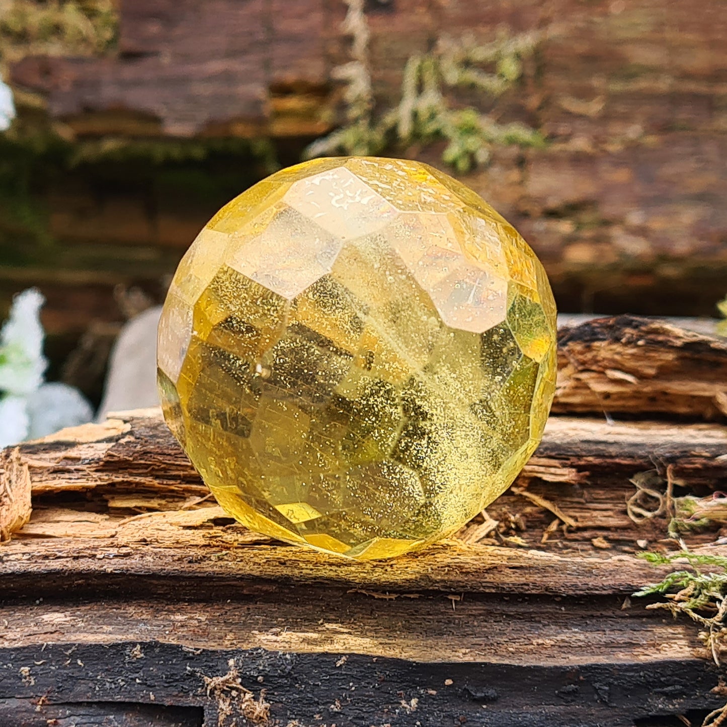 Warm, golden amber sphere with faceted round shape, ideal for calming energy, protection, and balancing emotions. Perfect for collectors, healers and you.