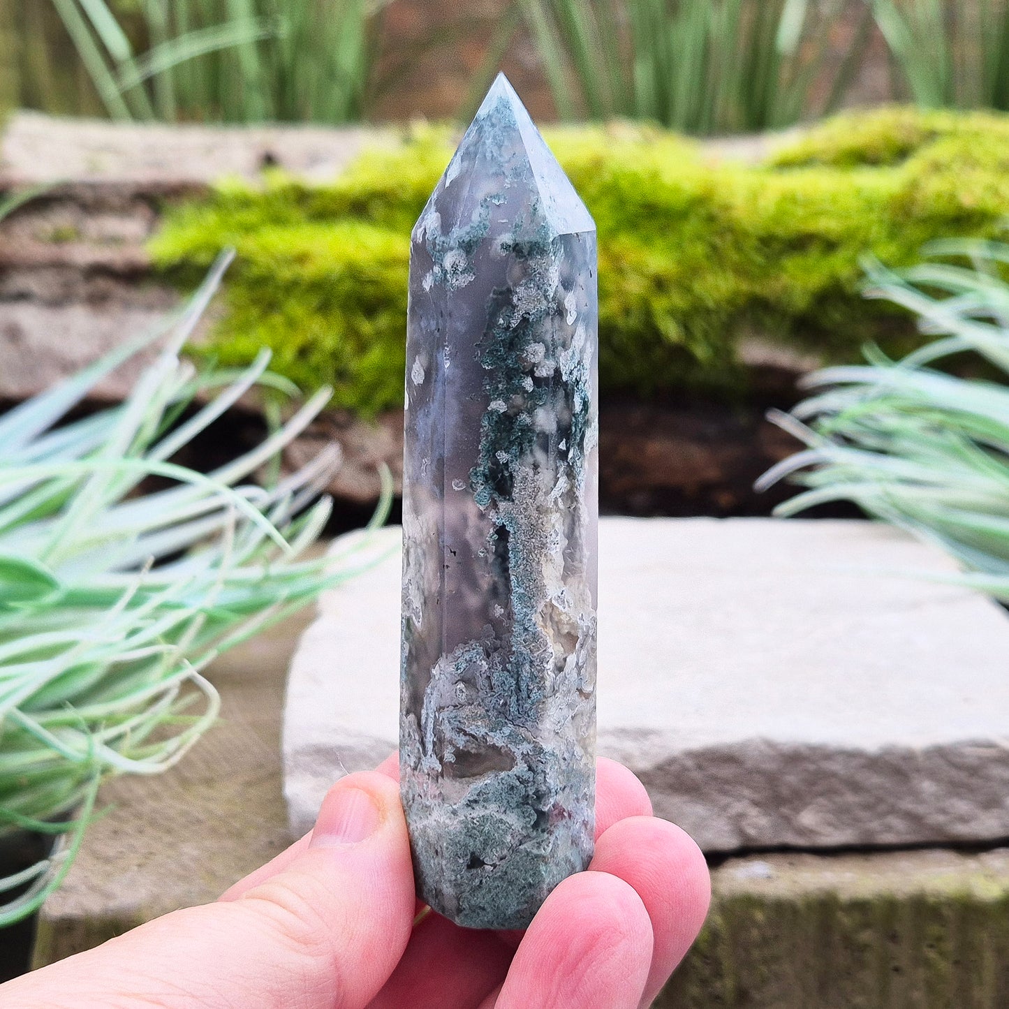 Moss Agate Crystal Tower