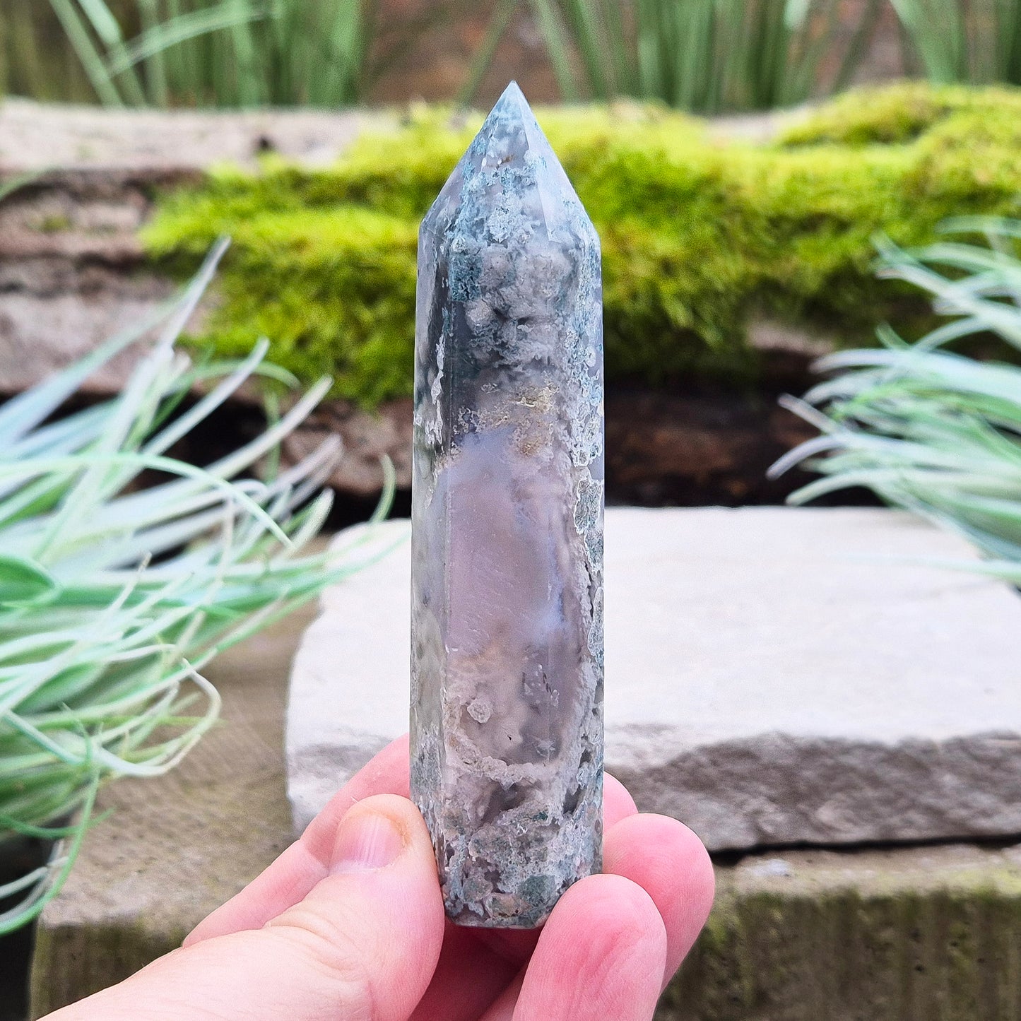 Moss Agate Crystal Tower