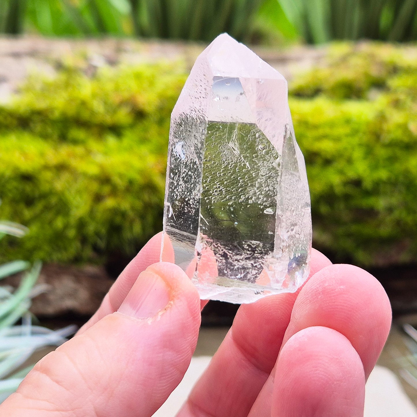 Starbrary Quartz Crystal Point From Brazil. This crystal is a point has nice clarity and lovely Starbrary markings on 3 sides.