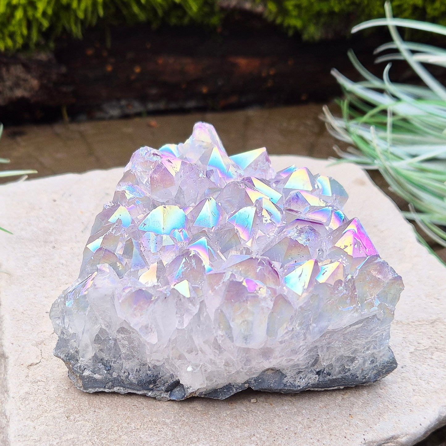 Sparkling Angel Aura Amethyst Crystal Cluster from Brazil. Also known as Rainbow Ametyst and Angel Aura Amethyst.