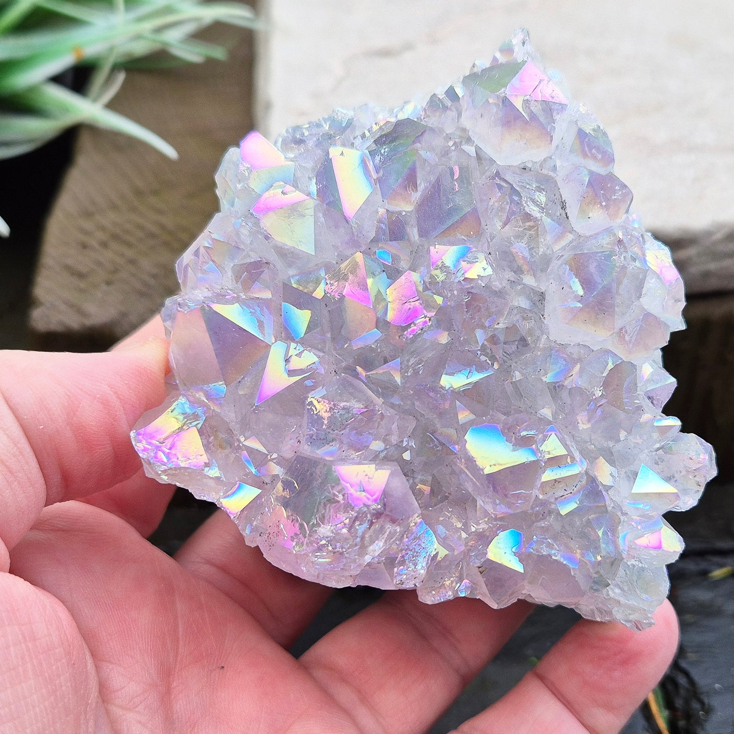 Sparkling Angel Aura Amethyst Crystal Cluster from Brazil. Also known as Rainbow Ametyst and Angel Aura Amethyst.