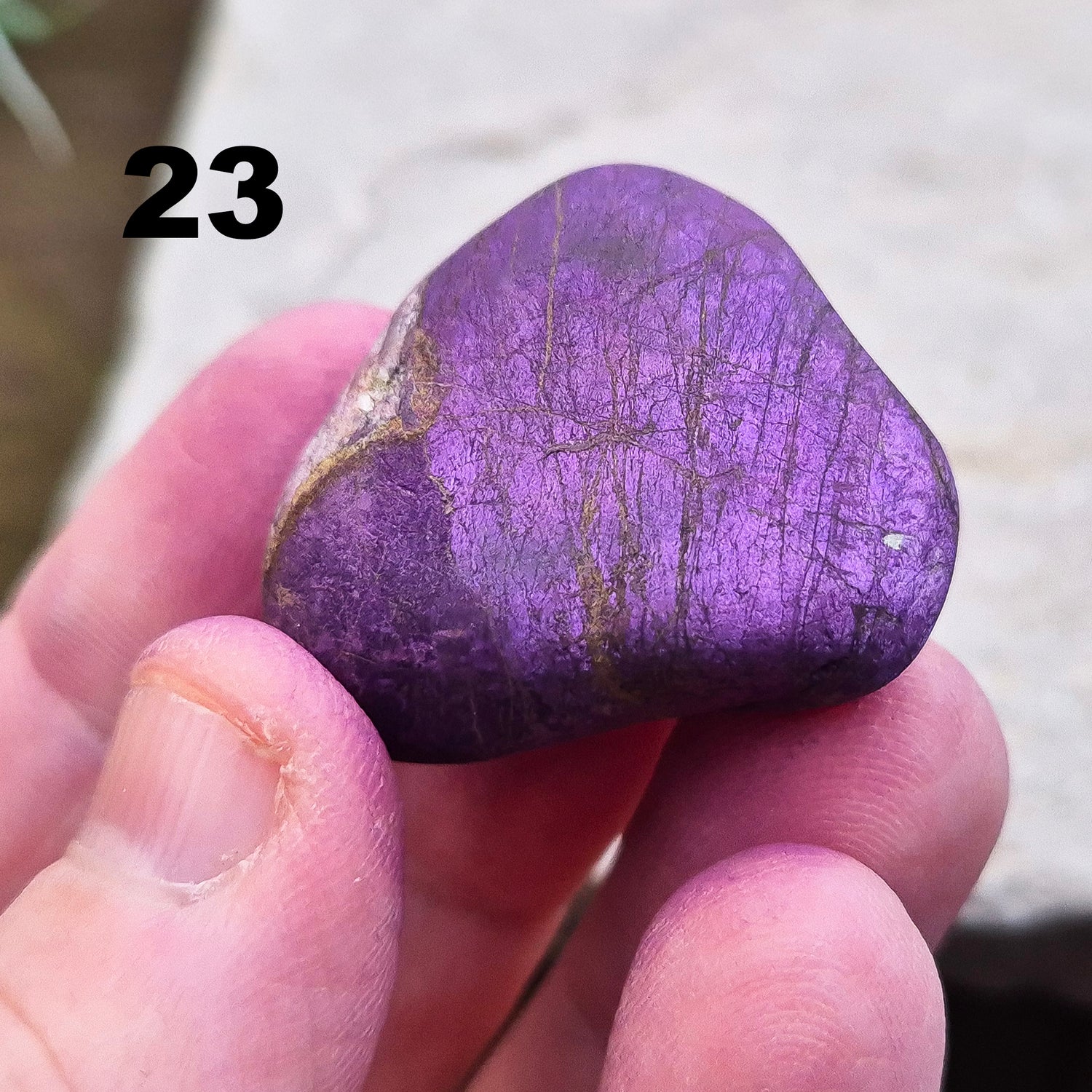 Purpurite. Beautiful purple specimens originating from Namibia. Known for its vibrant purple hue and unique matte, dusty finish. The vibrancy of the purple is shown when its in the light.