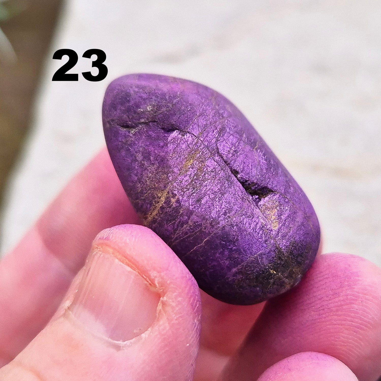 Purpurite. Beautiful purple specimens originating from Namibia. Known for its vibrant purple hue and unique matte, dusty finish. The vibrancy of the purple is shown when its in the light.