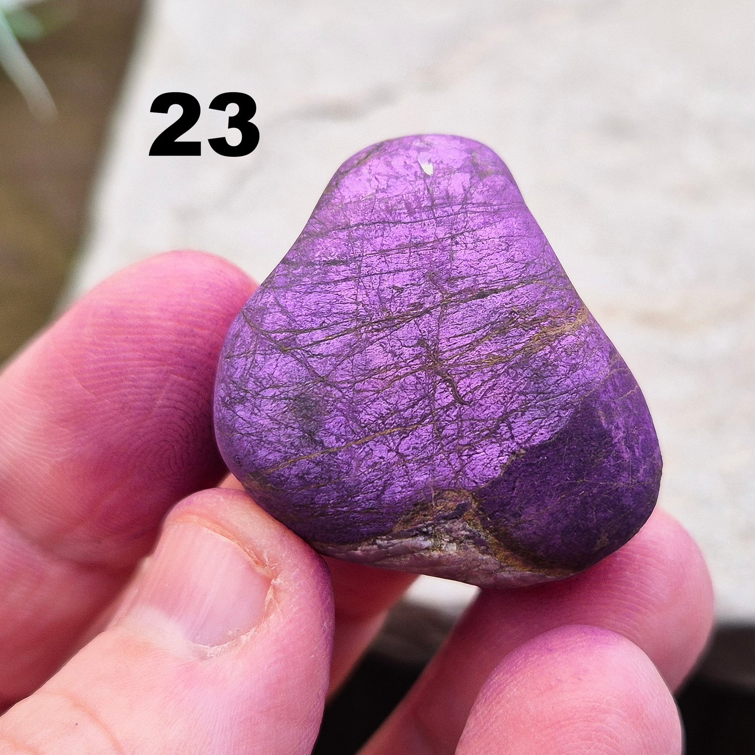 Purpurite. Beautiful purple specimens originating from Namibia. Known for its vibrant purple hue and unique matte, dusty finish. The vibrancy of the purple is shown when its in the light.