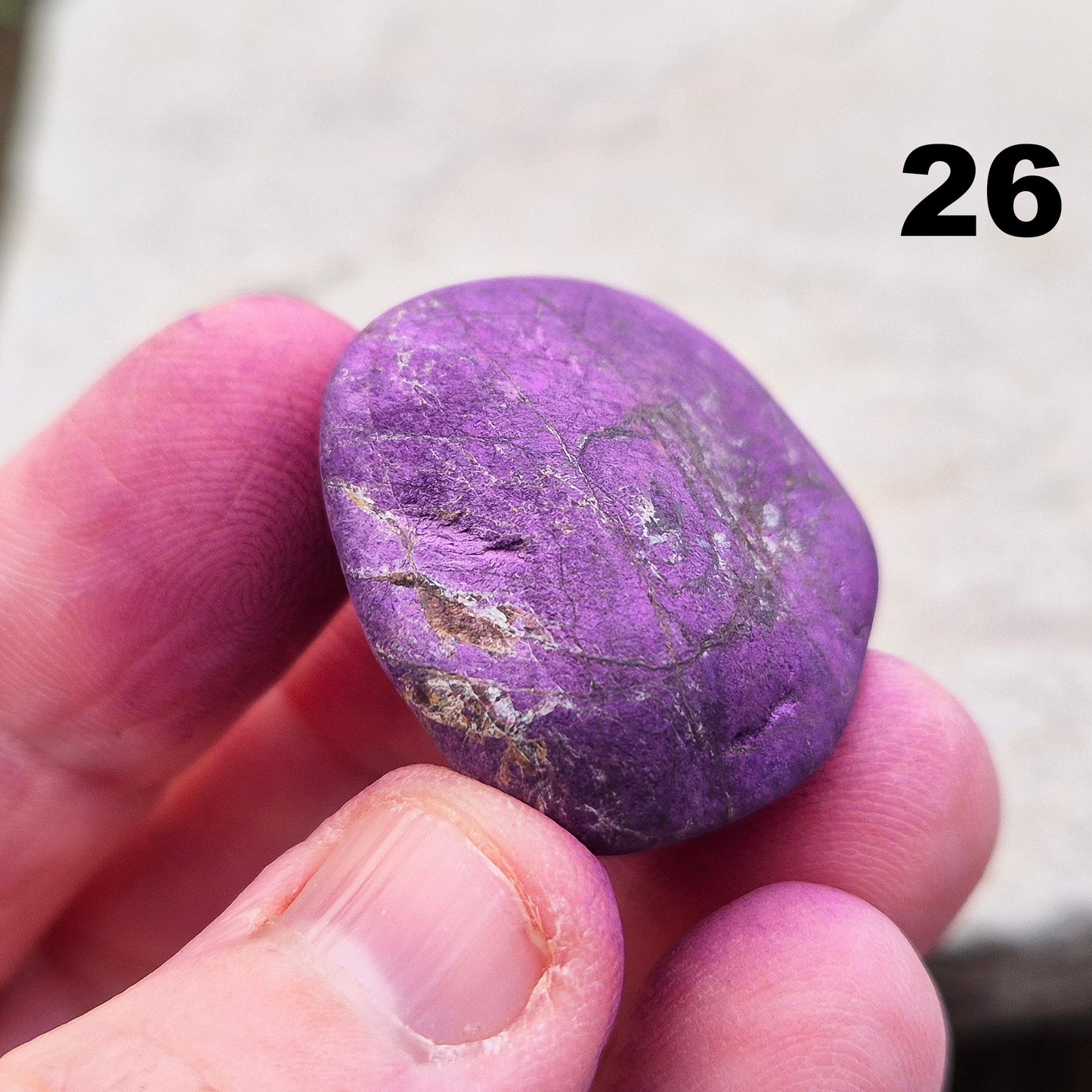 Purpurite. Beautiful purple specimens originating from Namibia. Known for its vibrant purple hue and unique matte, dusty finish. The vibrancy of the purple is shown when its in the light.