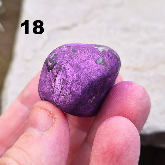 Purpurite. Beautiful purple specimens originating from Namibia. Known for its vibrant purple hue and unique matte, dusty finish. In the right light the purple hue will be more visible.