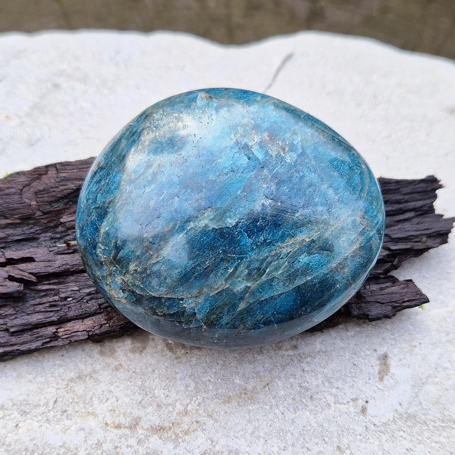 Blue Apatite Pebble, Polished, from Madagascar. Lovely deep teal blue colouring.