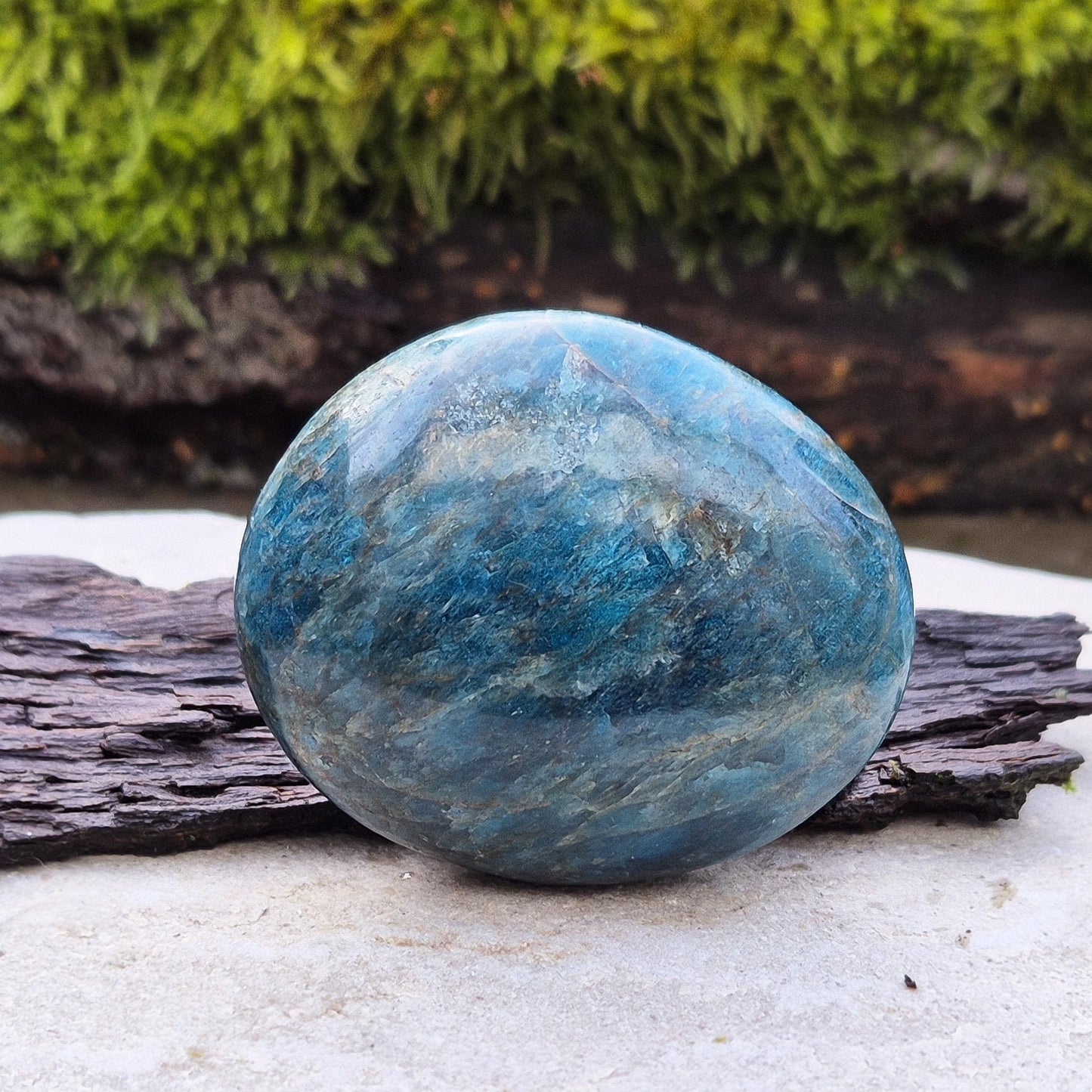 Blue Apatite Pebble, Polished, from Madagascar. Lovely deep teal blue colouring.