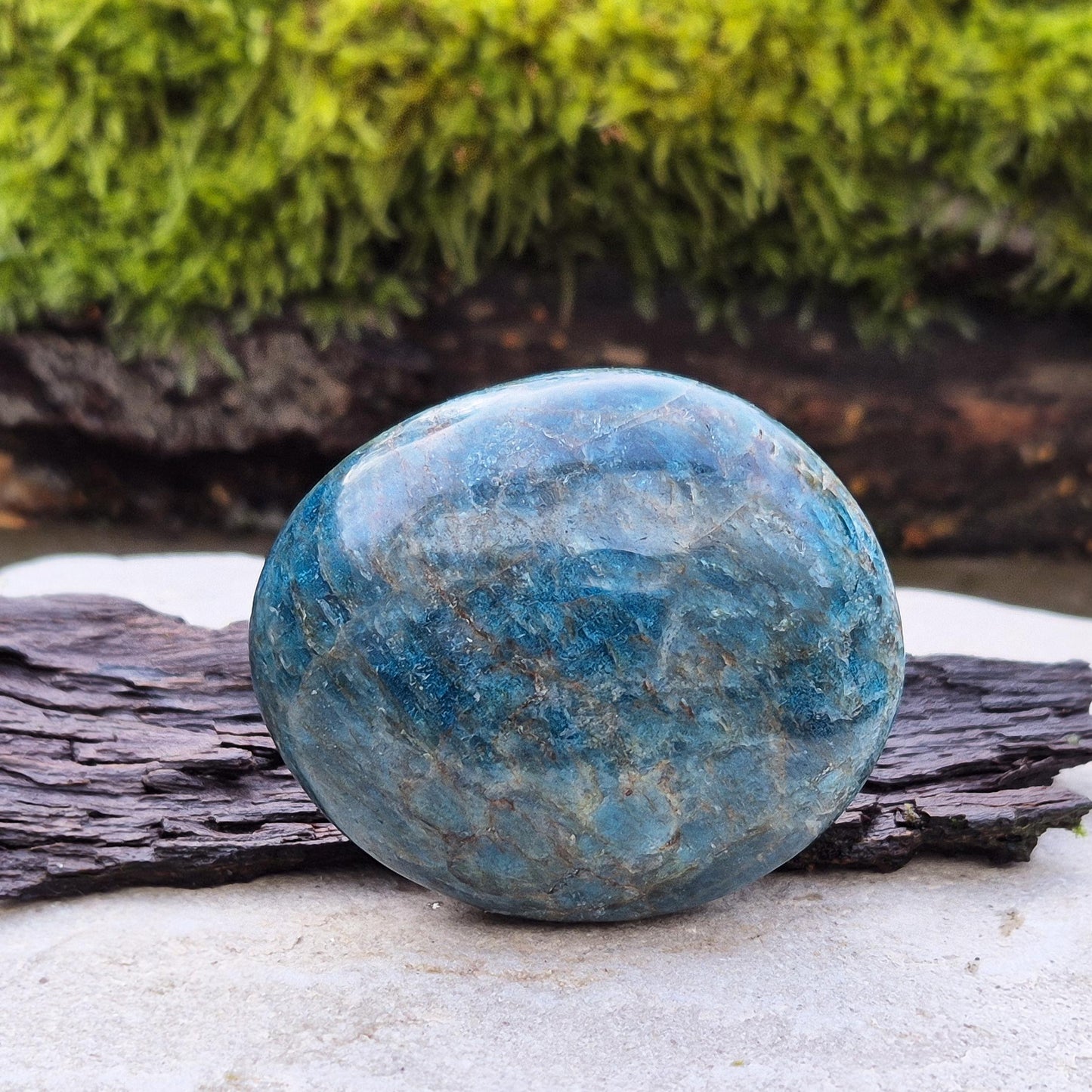 Blue Apatite Pebble, Polished, from Madagascar. Lovely deep teal blue colouring.