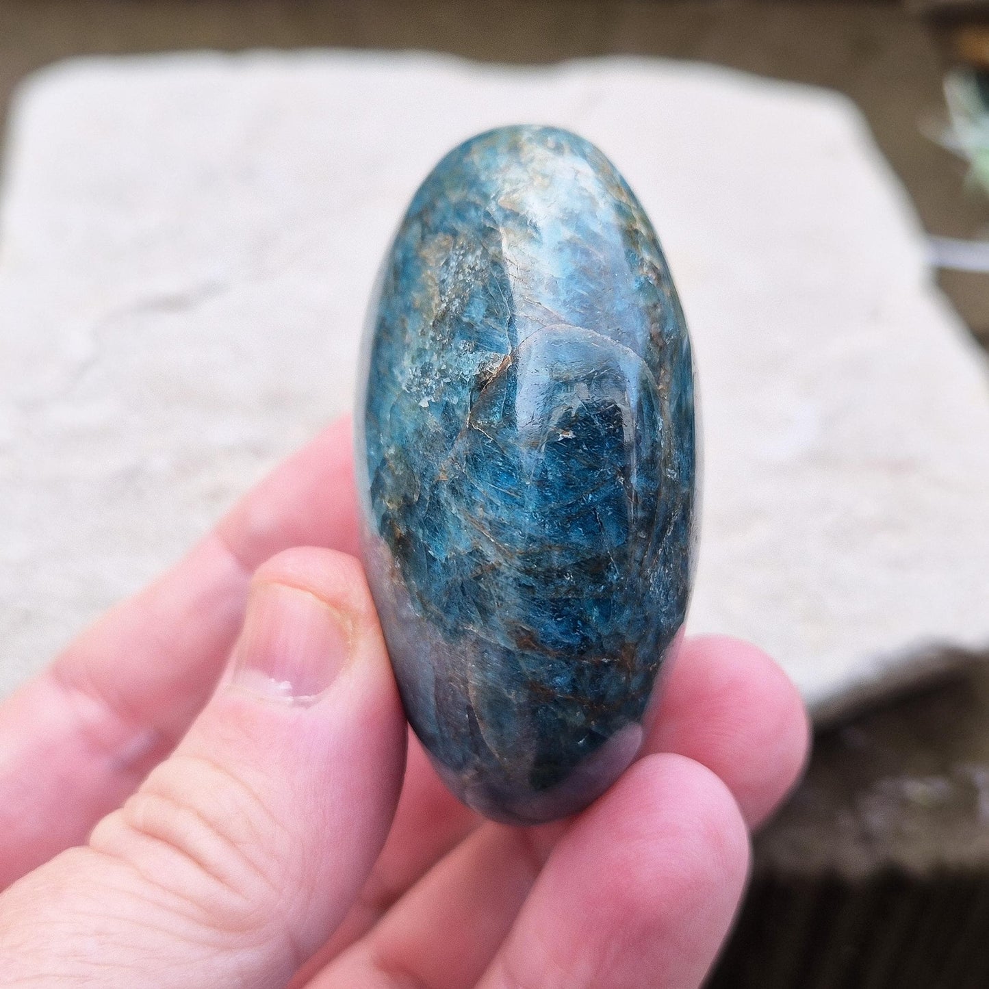 Blue Apatite Crystal Pebble, represents Enhanced Clarity, Communication, Motivation, Creativity, and Emotional Well-being