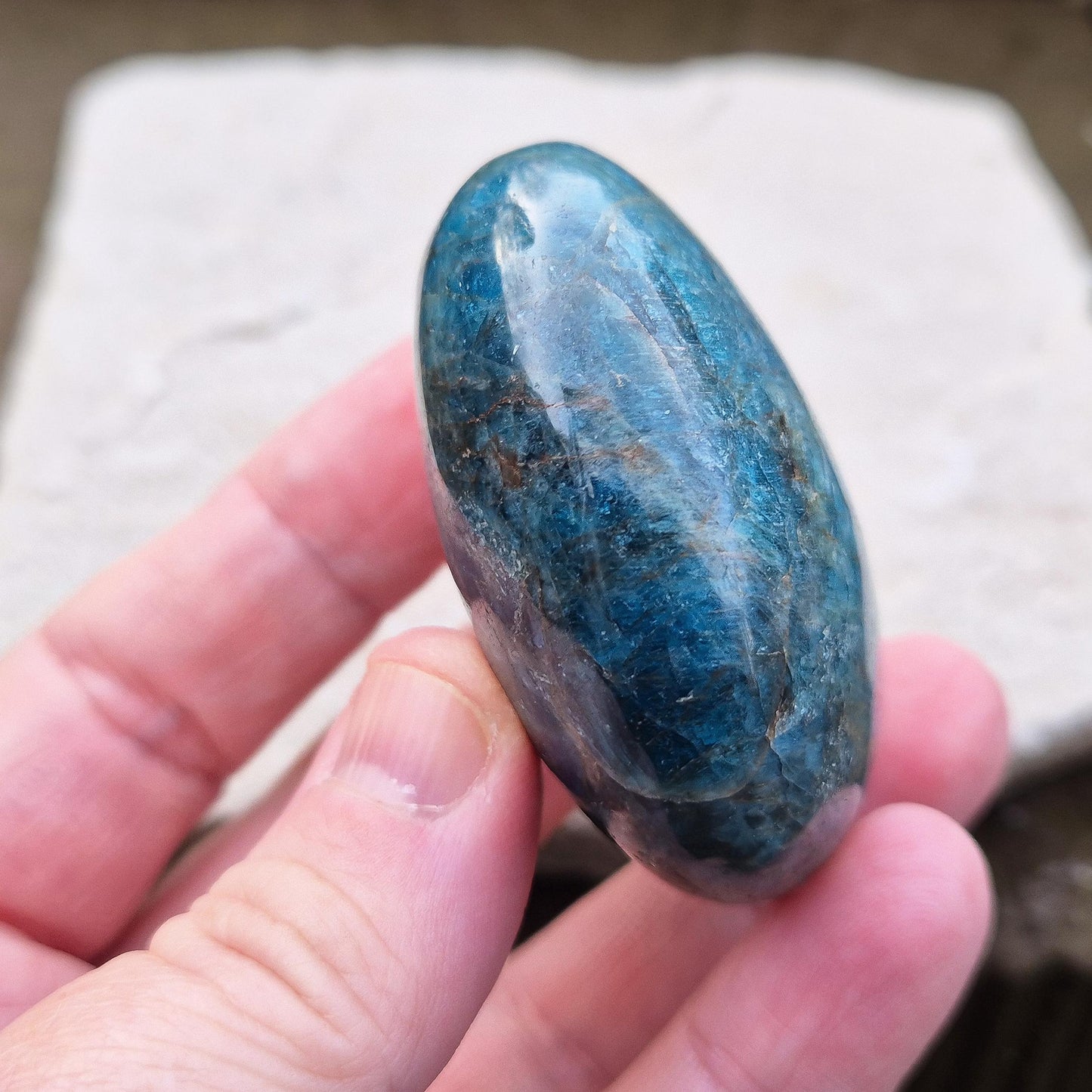 Blue Apatite Crystal Pebble, represents Enhanced Clarity, Communication, Motivation, Creativity, and Emotional Well-being