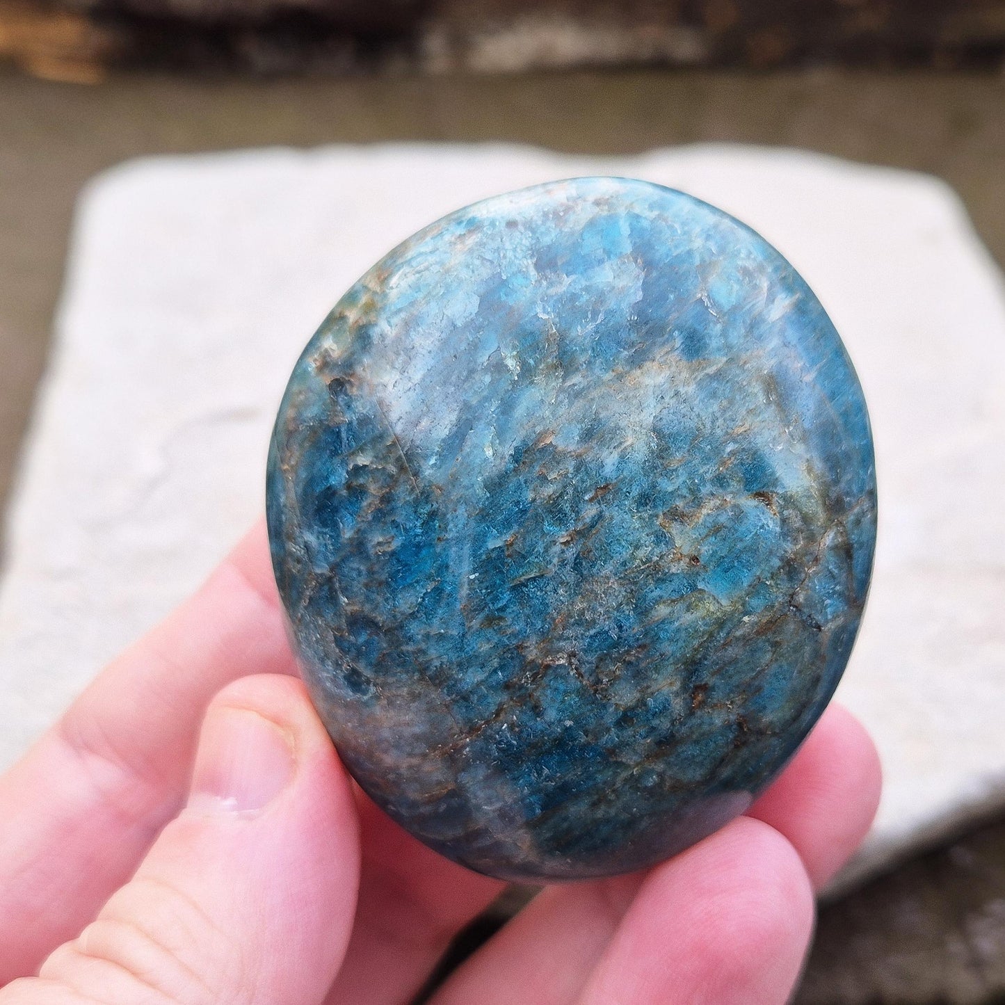 Blue Apatite Crystal Pebble, represents Enhanced Clarity, Communication, Motivation, Creativity, and Emotional Well-being