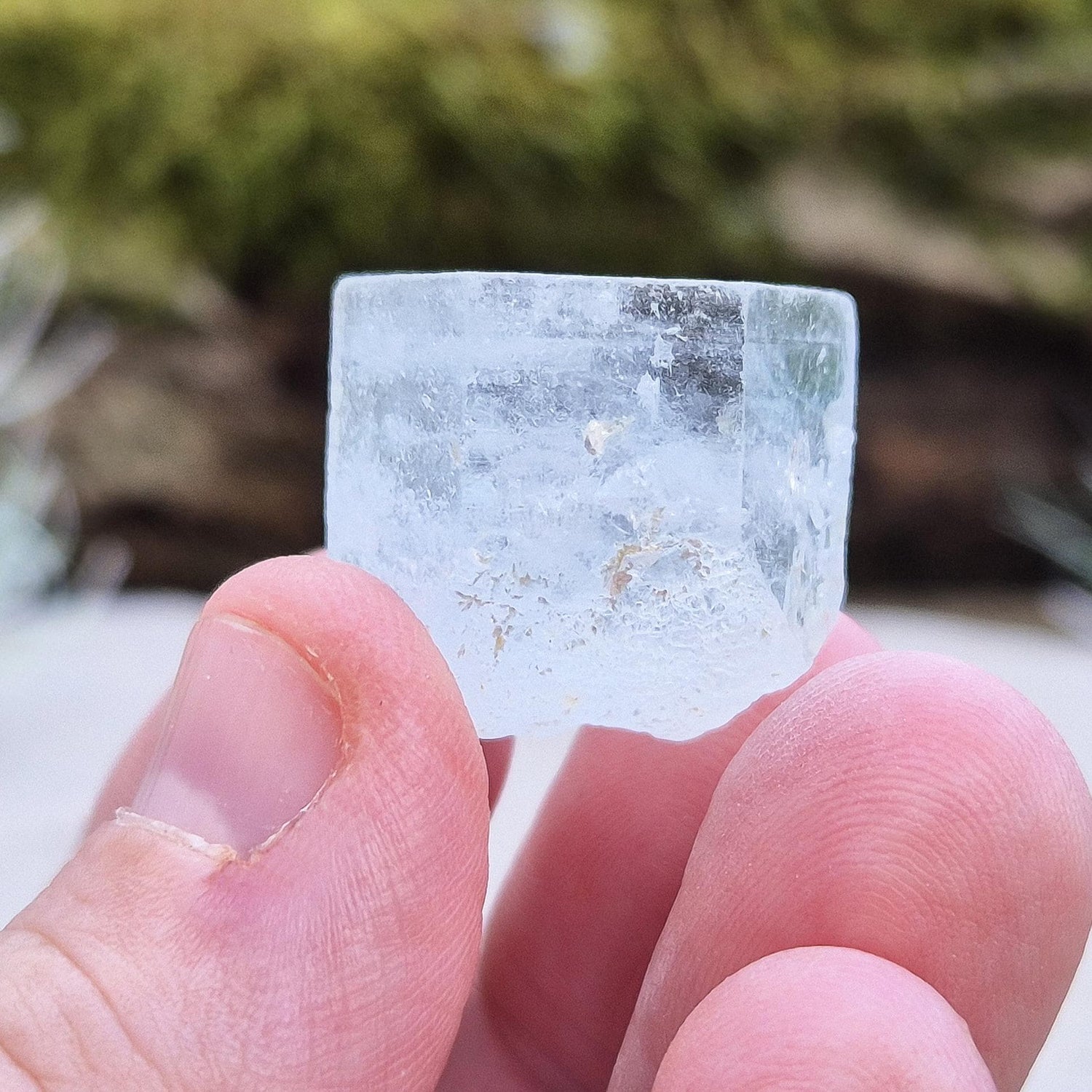 Aquamarine, from India. Lovely pale aqua blue colouring. Hexagonal crystal with good colour.