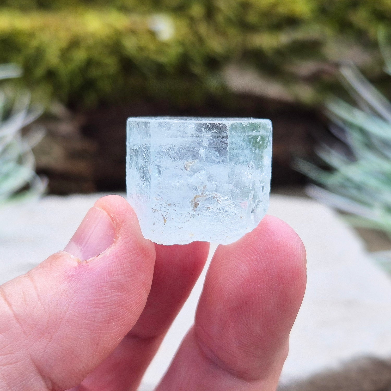 Aquamarine, from India. Lovely pale aqua blue colouring. Hexagonal crystal with good colour.