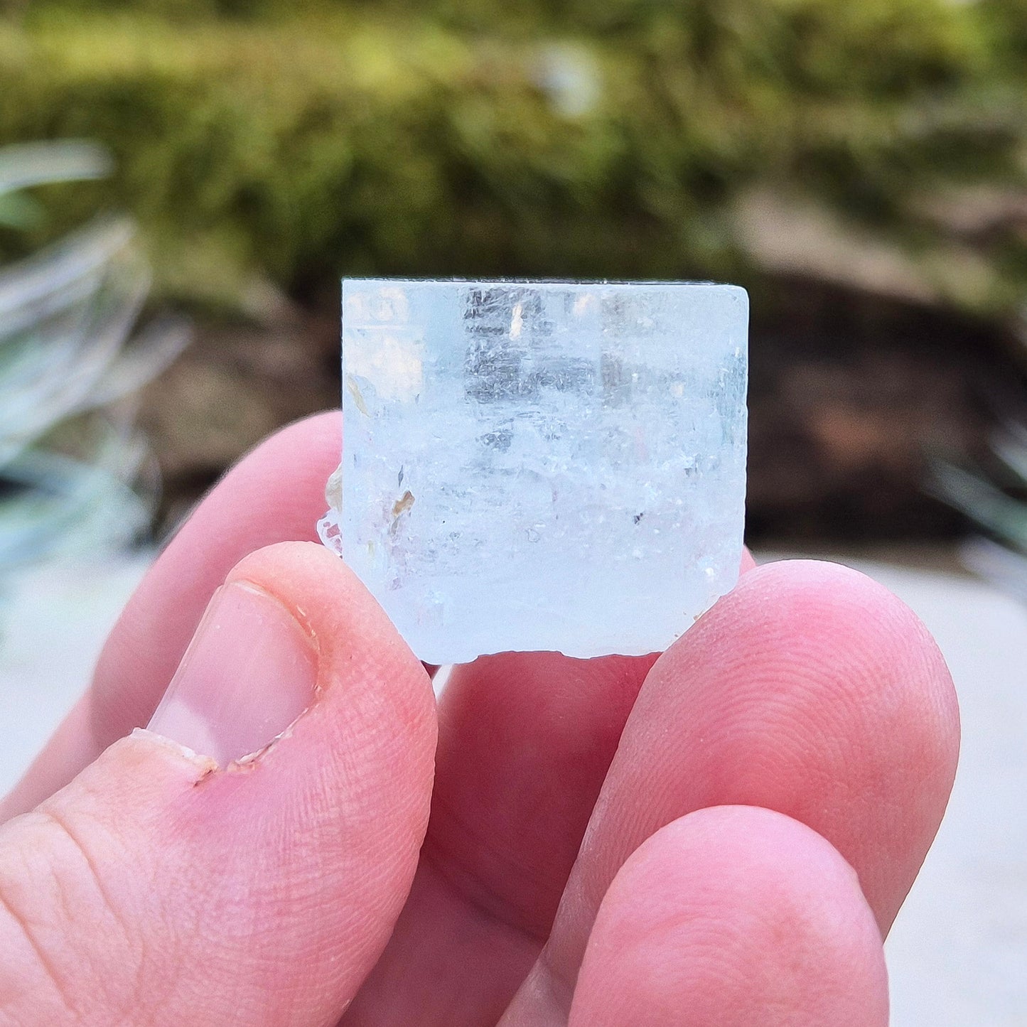 Aquamarine, from India. Lovely pale aqua blue colouring. Hexagonal crystal with good colour.