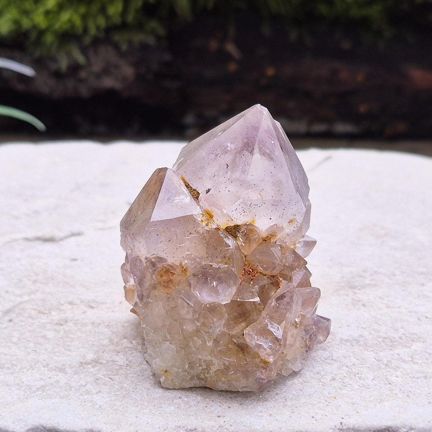 Spirit Quartz Crystal Cluster, also known as Cactus Quartz, originates from north of Pretoria in South Africa’s Gauteng province. This unique crystal features a central quartz point surrounded by smaller druzy quartz crystals.