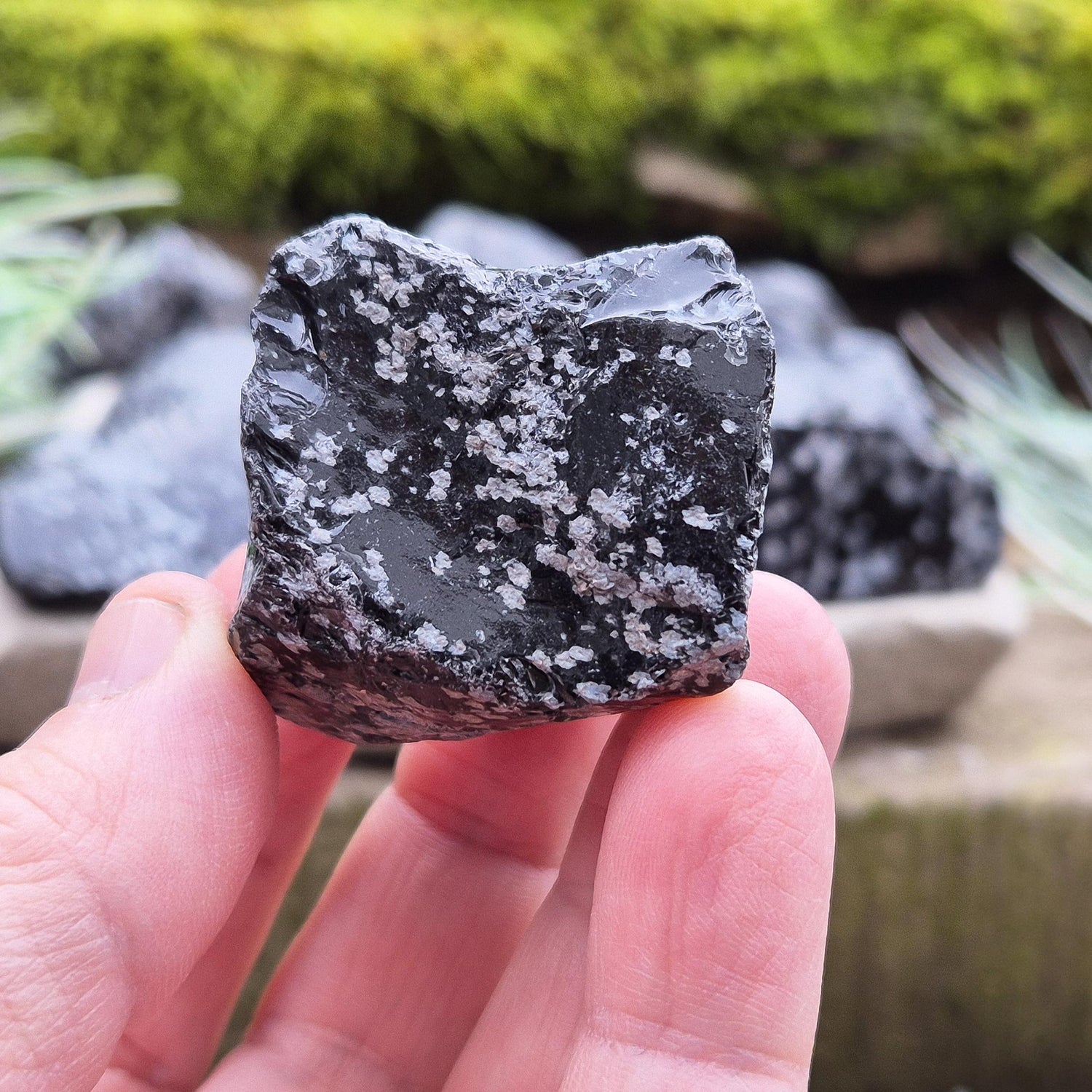 Natural Snowflake Obsidian pieces from the USA. Natural chunks of snowflake obsidian. You get 2 pieces as shown in the photos.