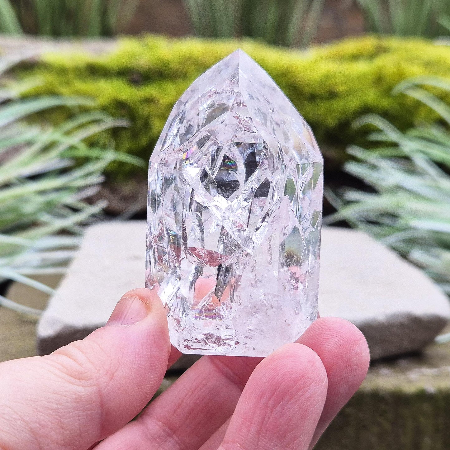 Fire and Ice Quartz Crystal Point, Rainbow Quartz, supports Focus & Clarity