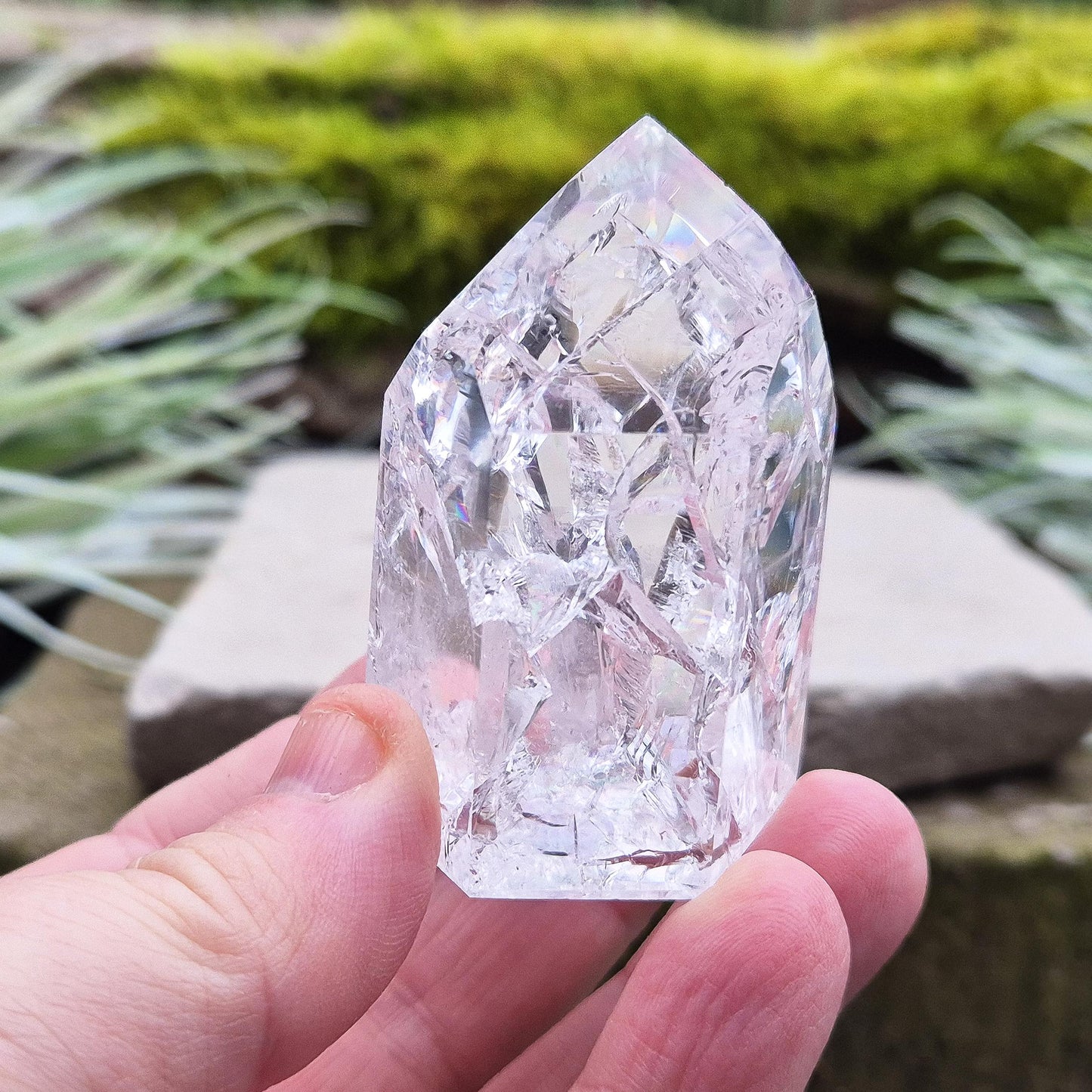 Fire and Ice Quartz Crystal Point, Rainbow Quartz, supports Focus & Clarity