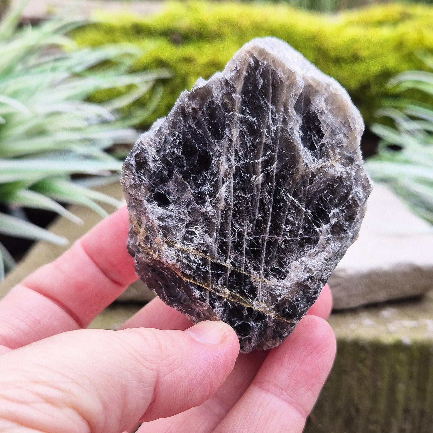 Black Moonstone from Madagascar, natural piece. Black Moonstone is a variety of moonstone that features dark shades, often with a subtle shimmer. 