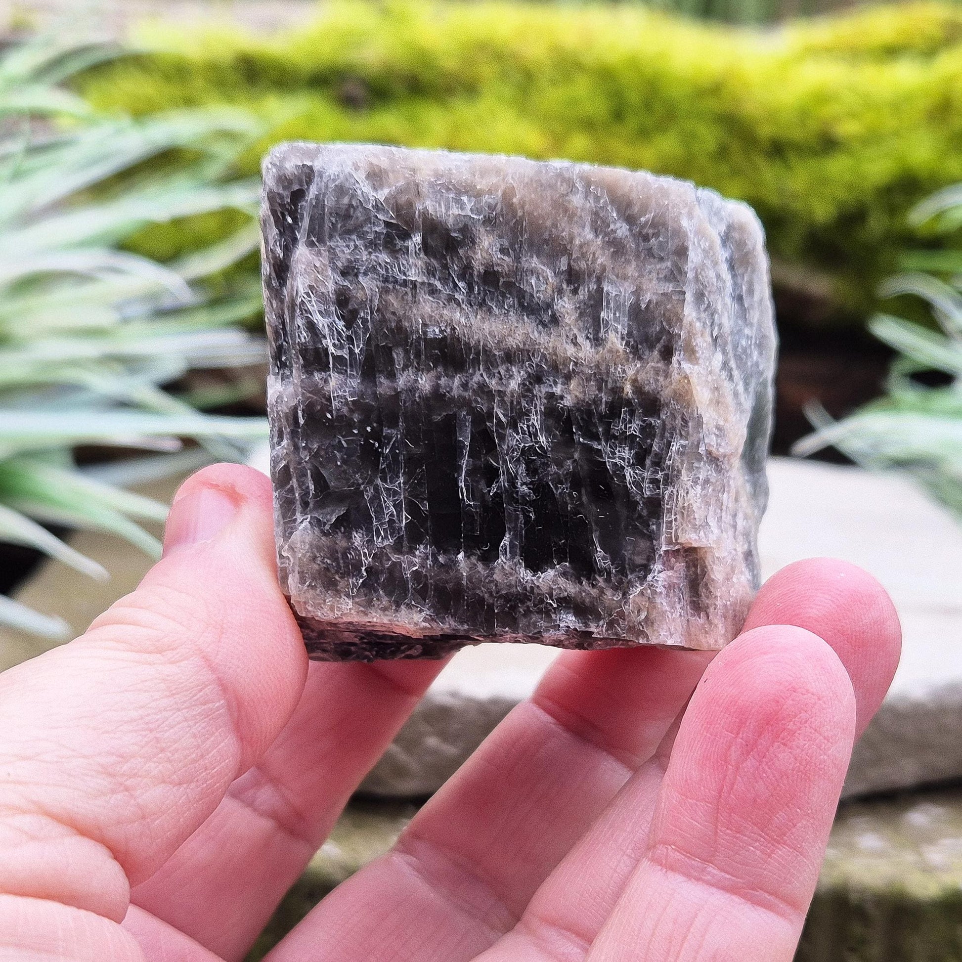 Black Moonstone from Madagascar, natural piece. Black Moonstone is a variety of moonstone that features dark shades, often with a subtle shimmer. 