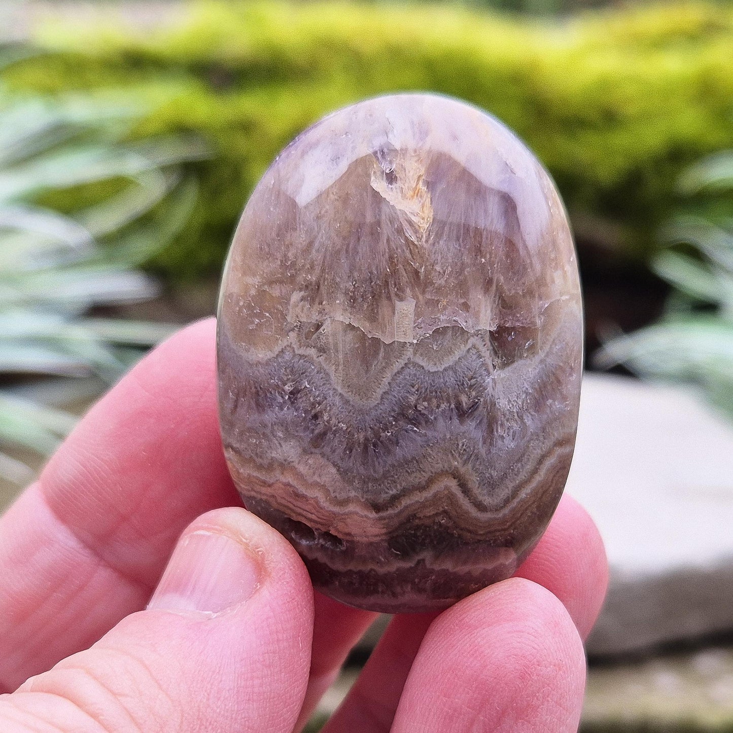 Amethyst and Jasper Palm Stone. These Amethyst and Jasper Palm Stones are sourced from the mineral-rich region of Ametista do Sul, Rio Grande do Sul, Brazil.