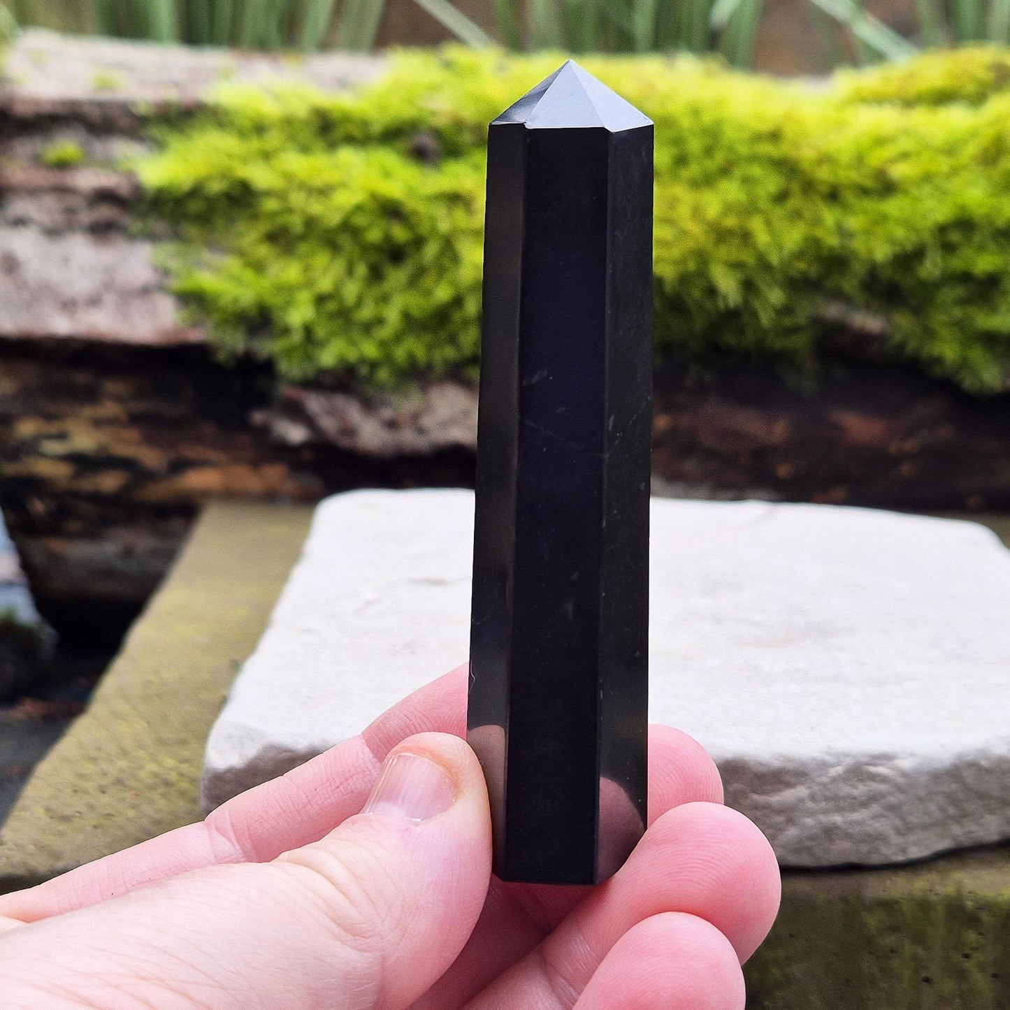 Shungite Polished Point with 6 Sided Generator Tip