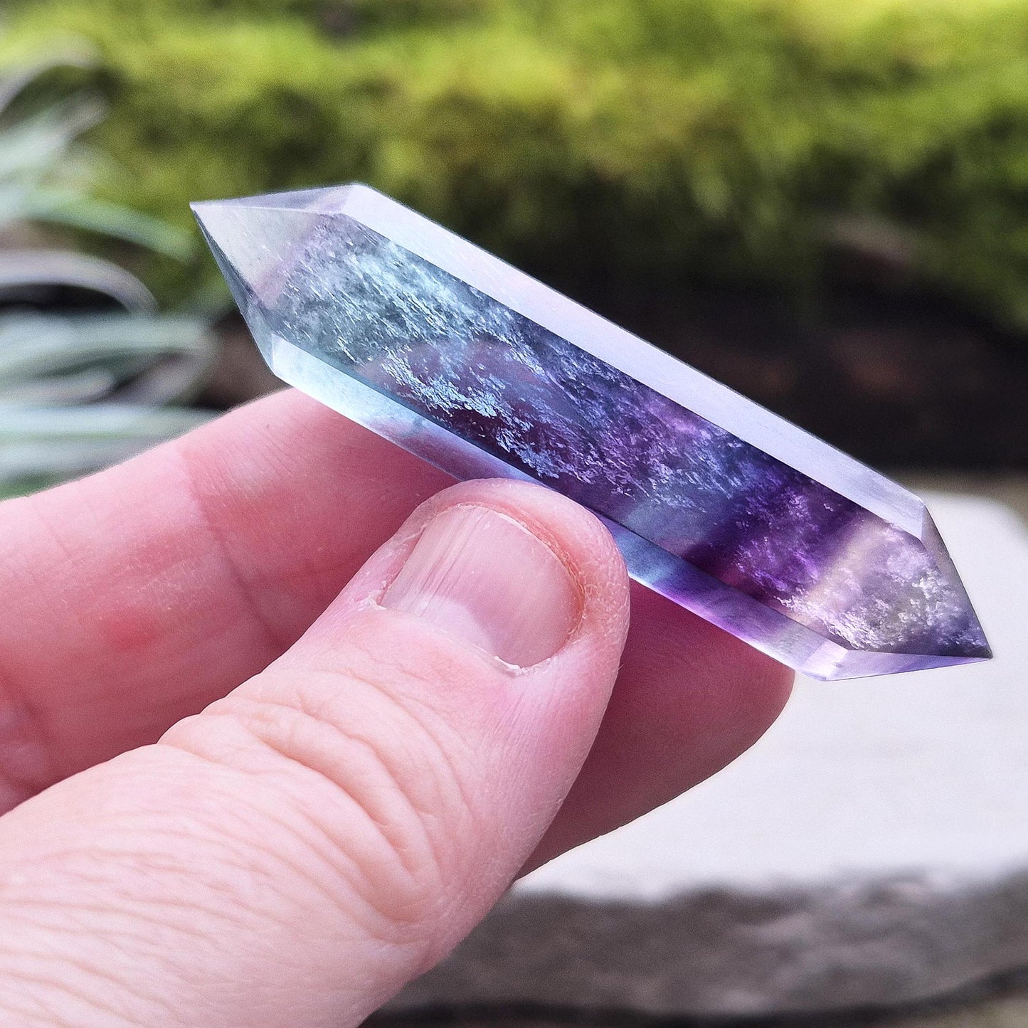 Fluorite double terminated Wand, deep colour saturation, high grade crystal